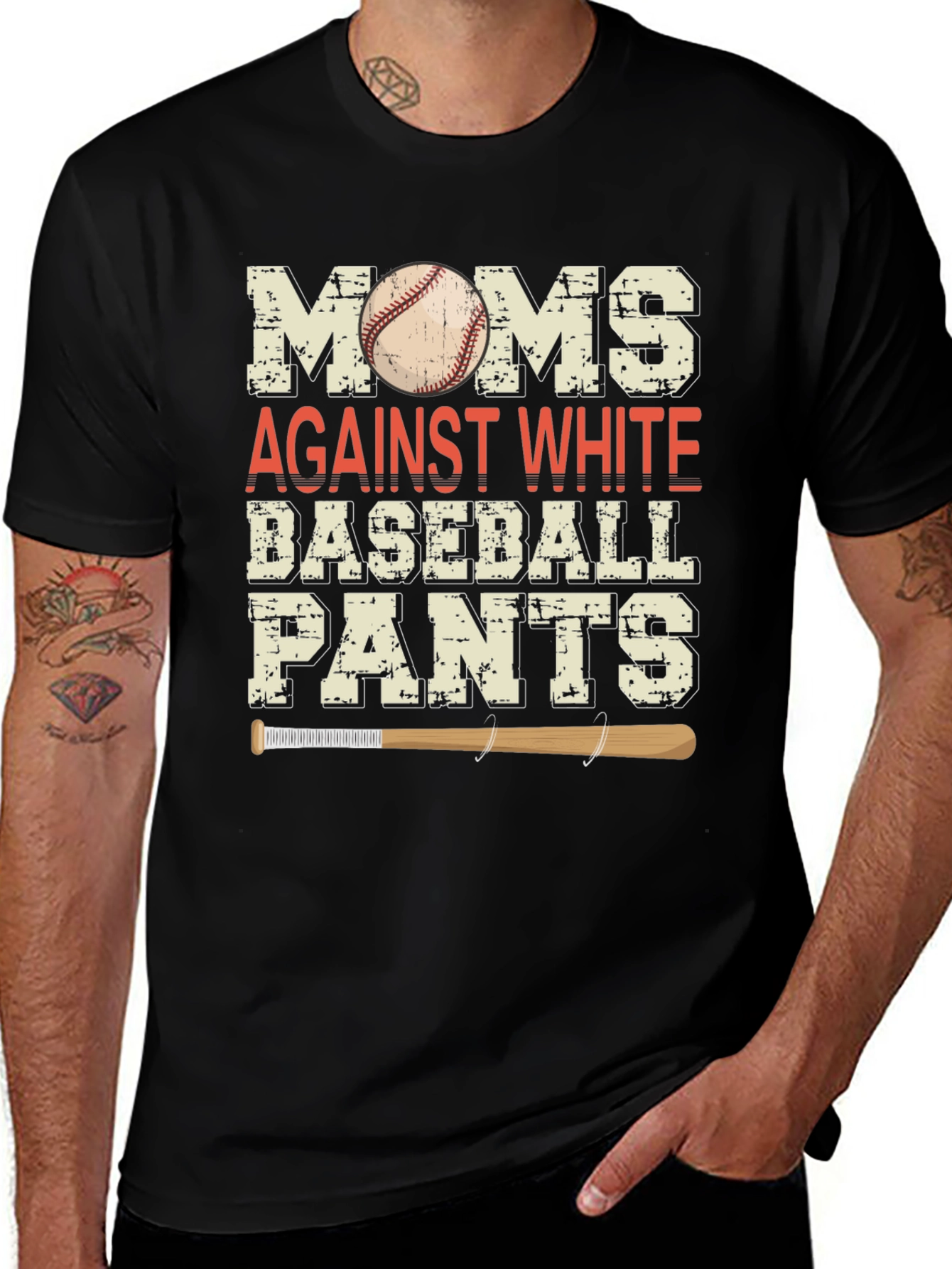 Moms Against White Baseball Pants Graphic Tee
