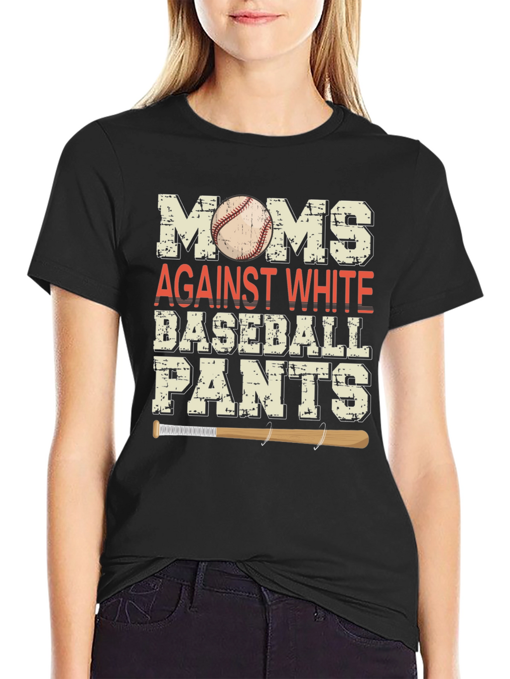 Moms Against White Baseball Pants Graphic Tee