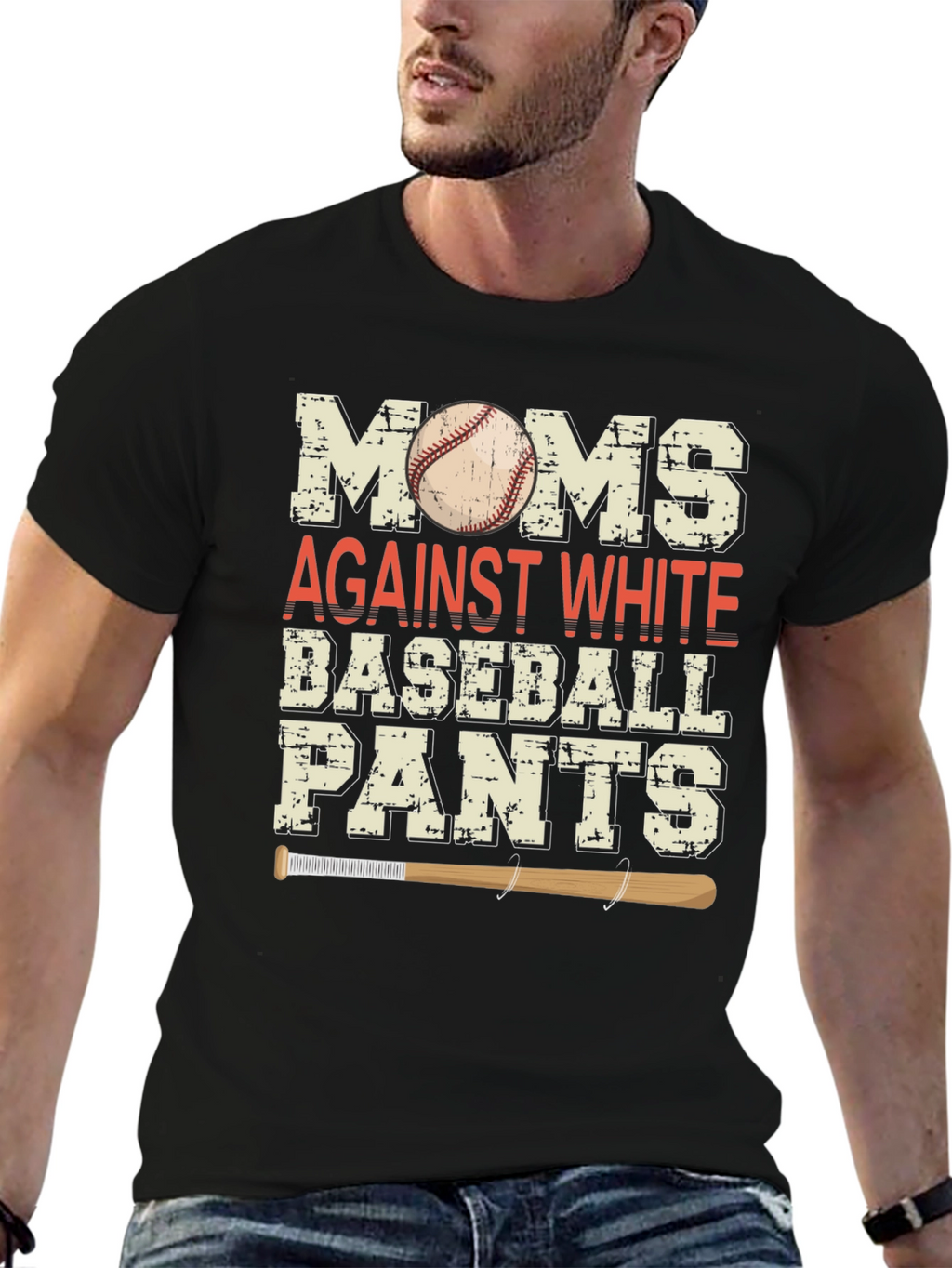 Moms Against White Baseball Pants Graphic Tee