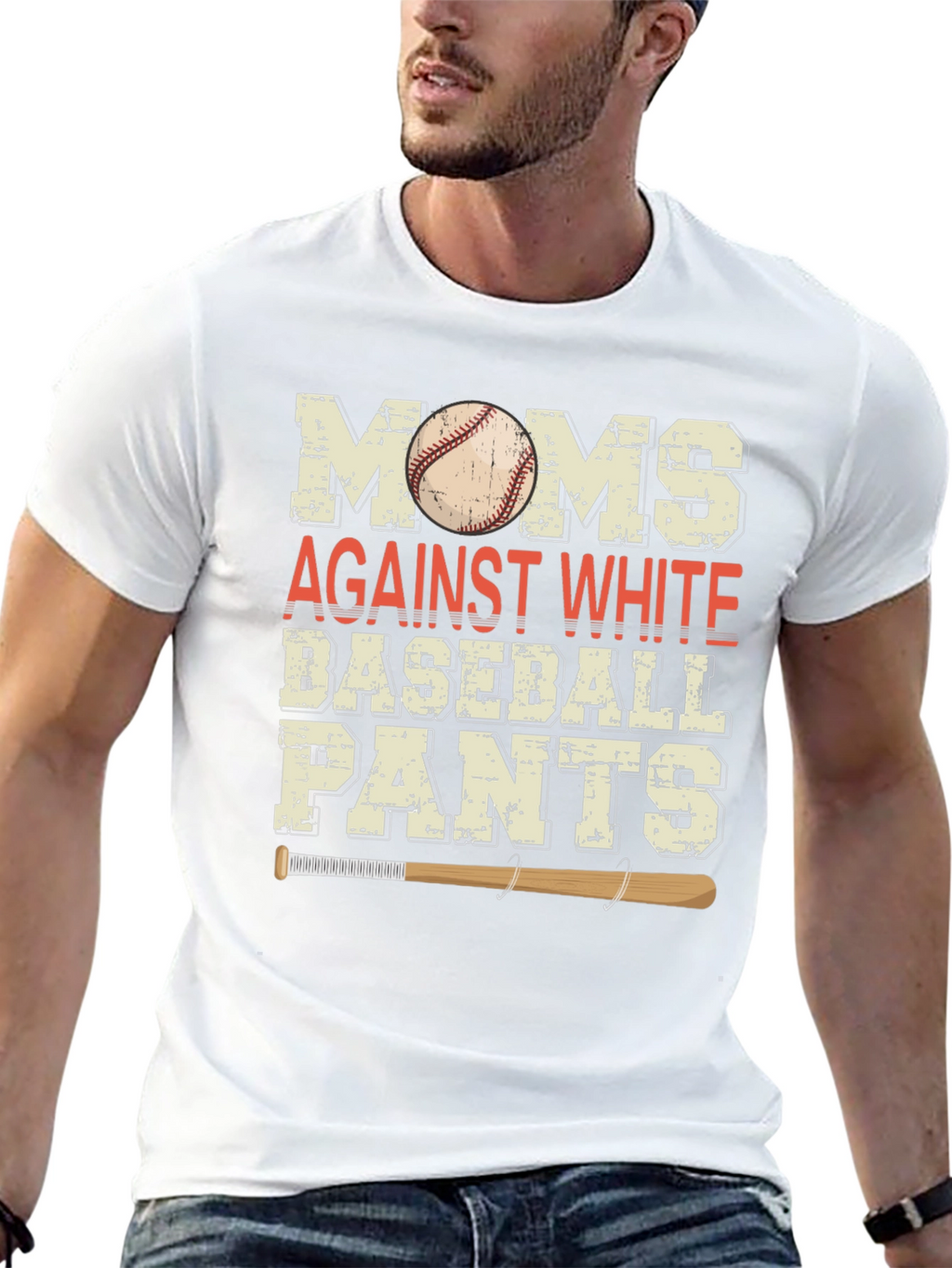 Moms Against White Baseball Pants Graphic Tee