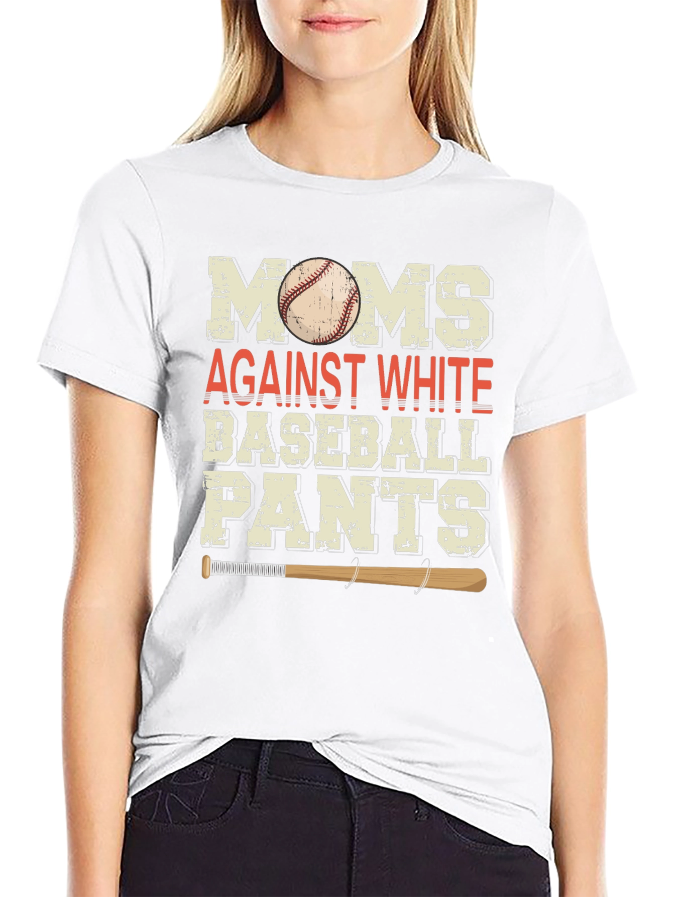 Moms Against White Baseball Pants Graphic Tee