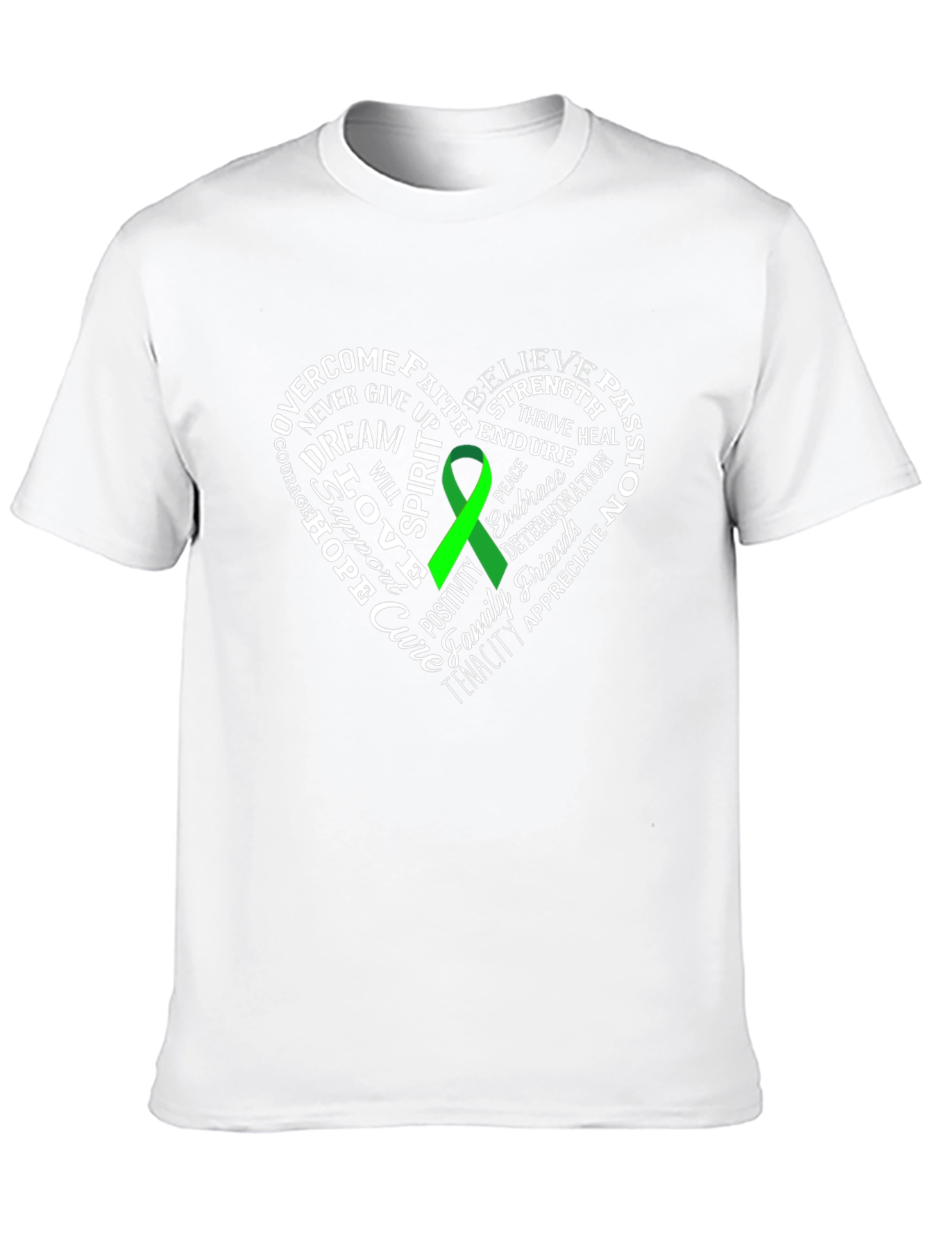 Green Ribbon Heart Word Art Graphic T-Shirt