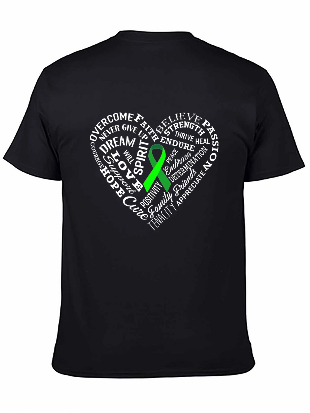 Green Ribbon Heart Word Art Graphic T-Shirt