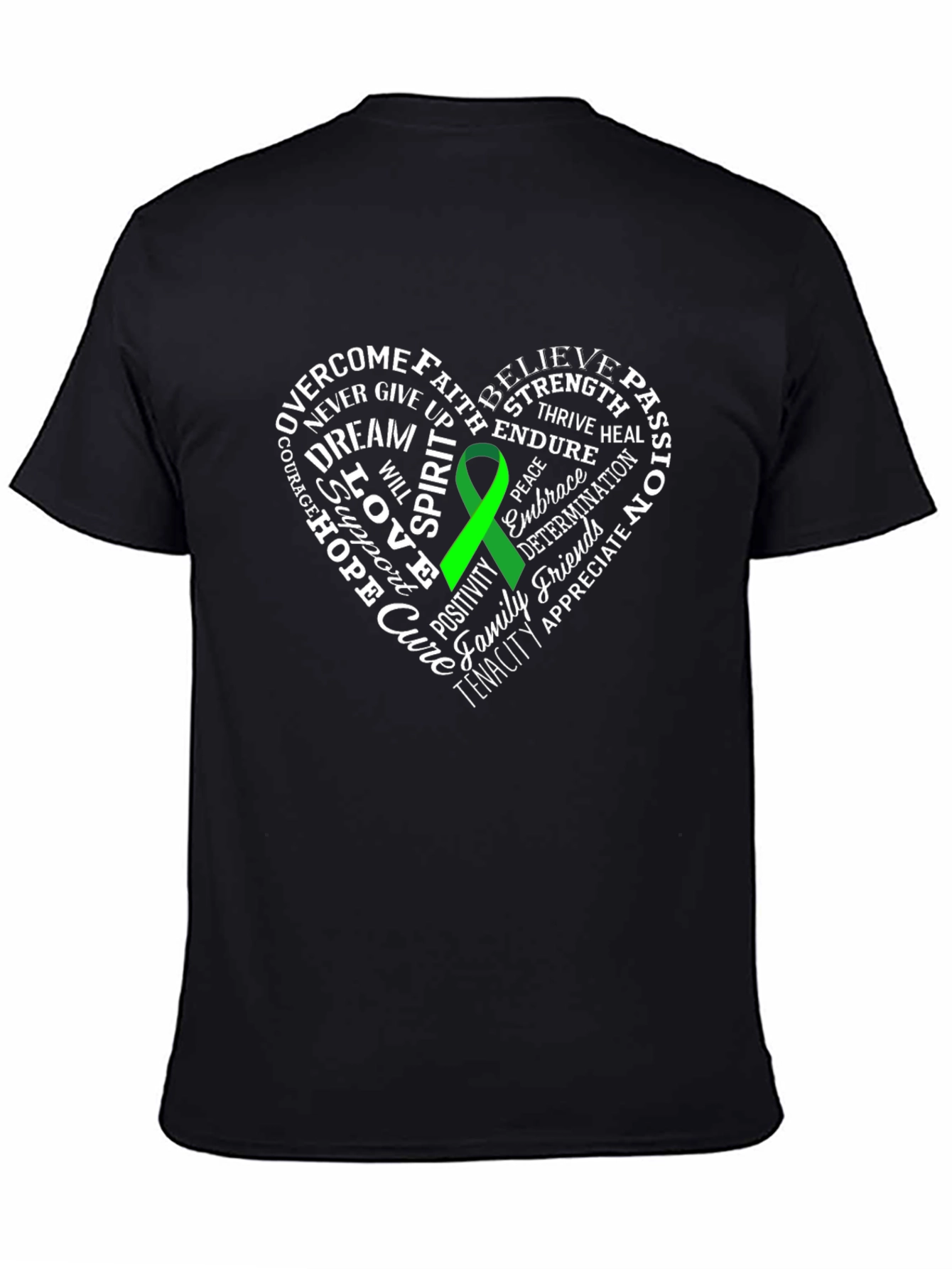 Green Ribbon Heart Word Art Graphic T-Shirt