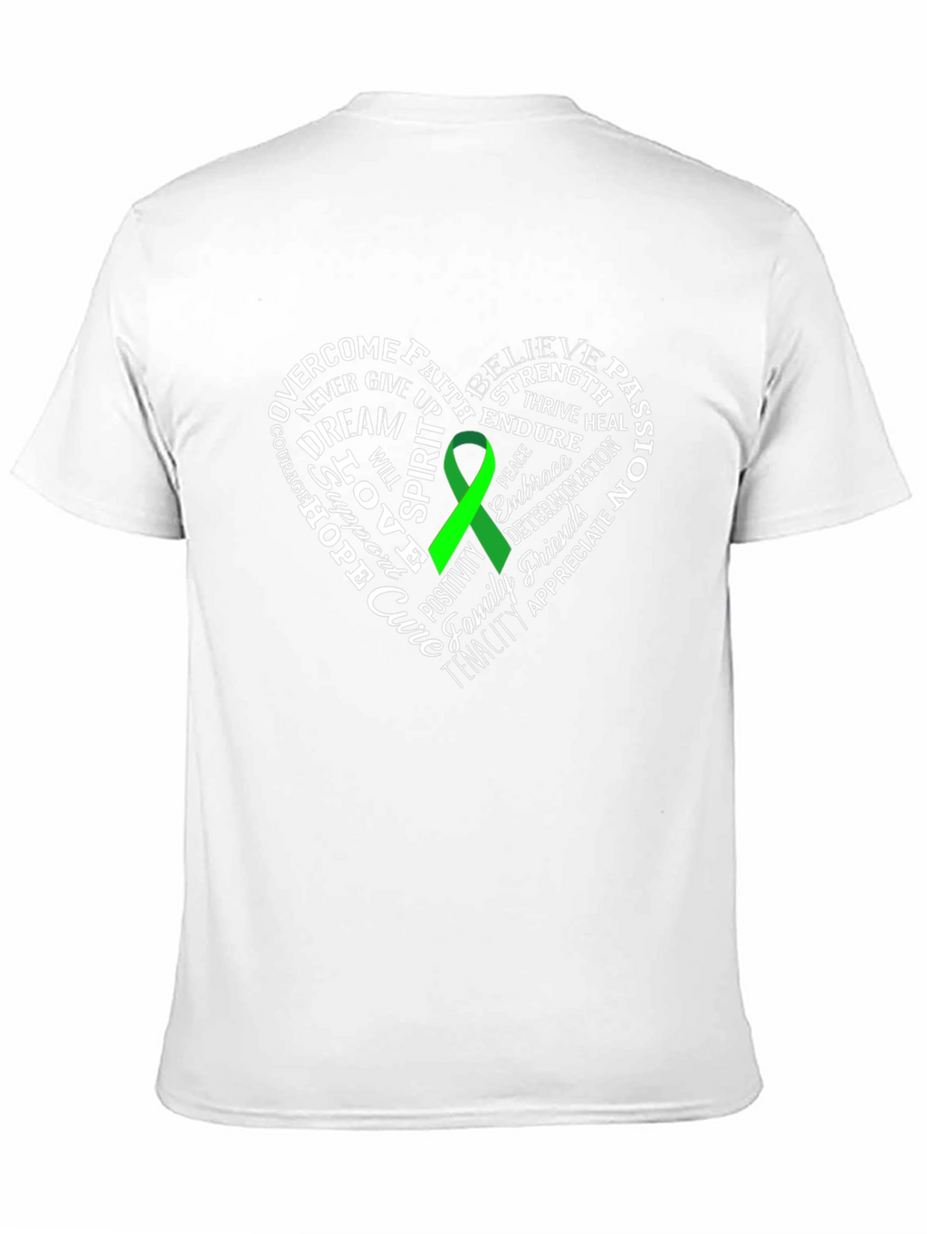 Green Ribbon Heart Word Art Graphic T-Shirt