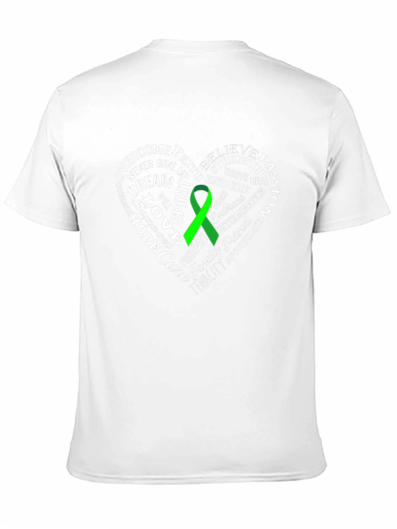 Green Ribbon Heart Word Art Graphic T-Shirt