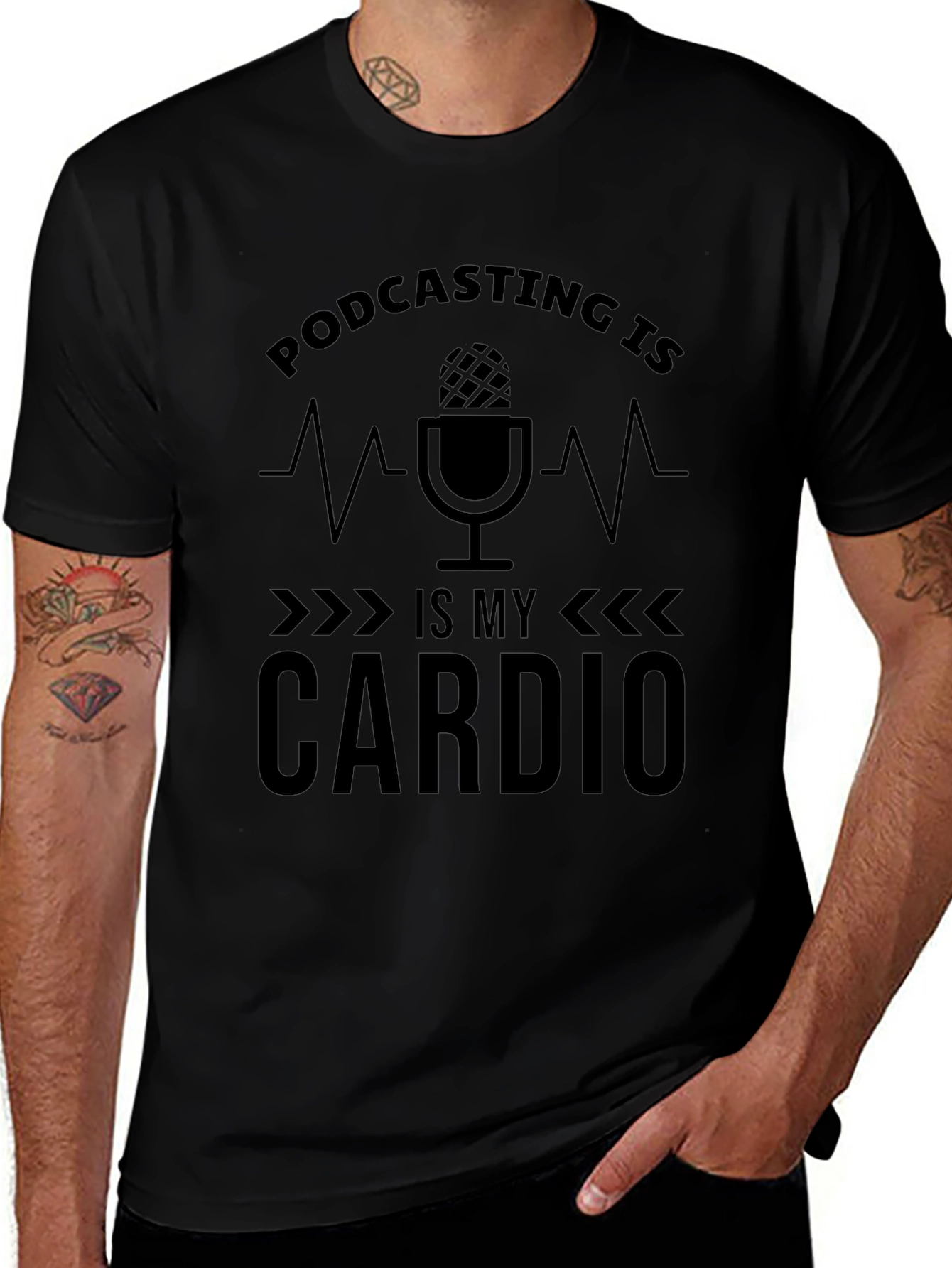 Podcasting is My Cardio Black T-Shirt