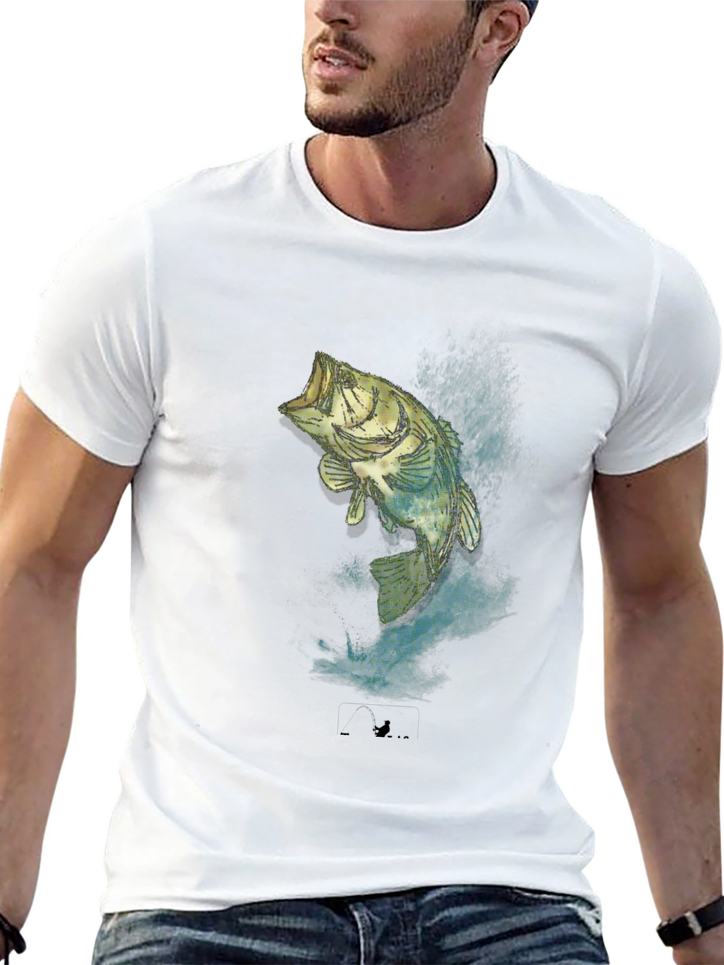 Mens Black Bass Fishing Graphic T-Shirt