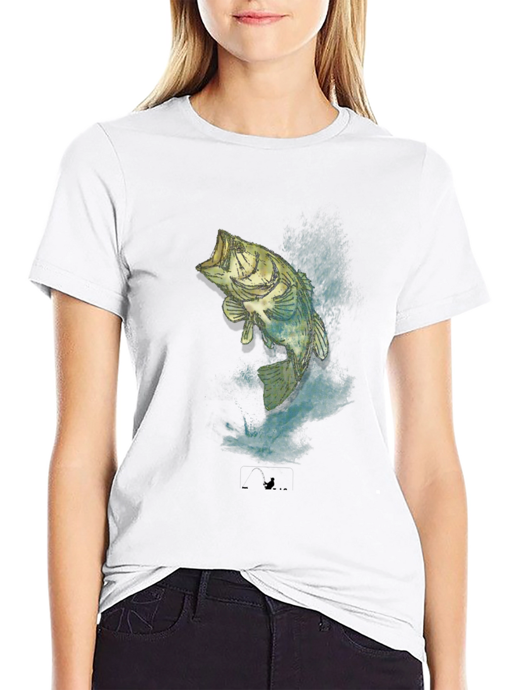 Mens Black Bass Fishing Graphic T-Shirt