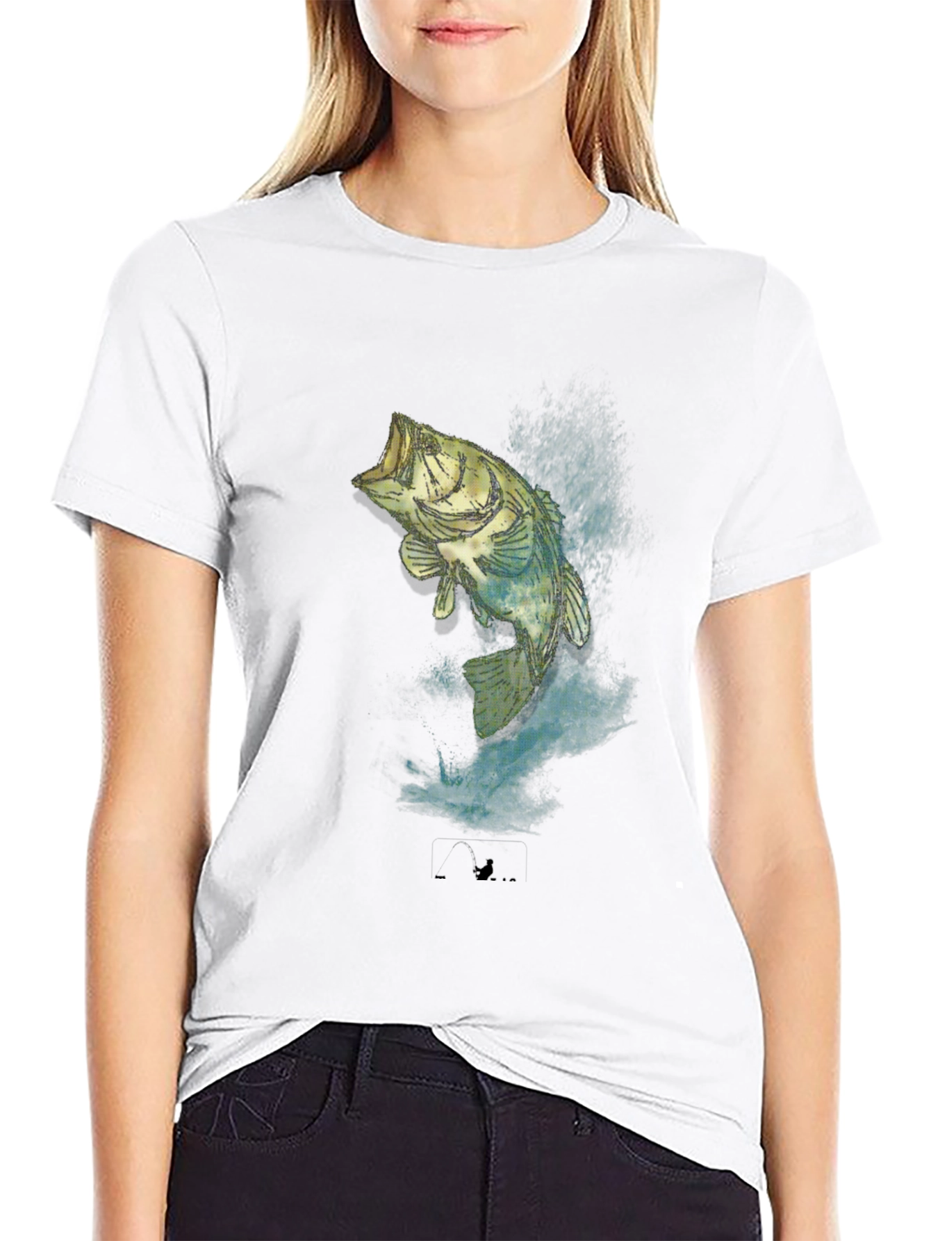 Mens Black Bass Fishing Graphic T-Shirt