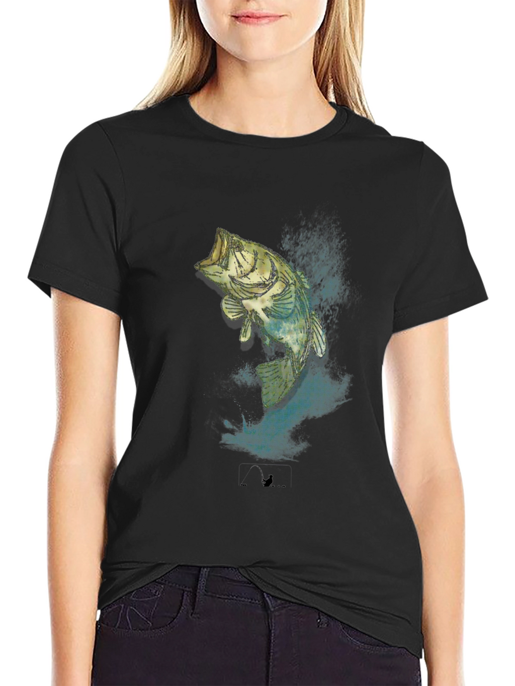 Mens Black Bass Fishing Graphic T-Shirt