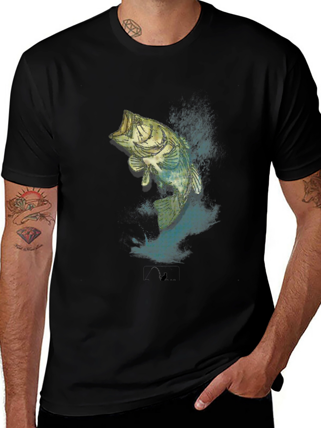 Mens Black Bass Fishing Graphic T-Shirt
