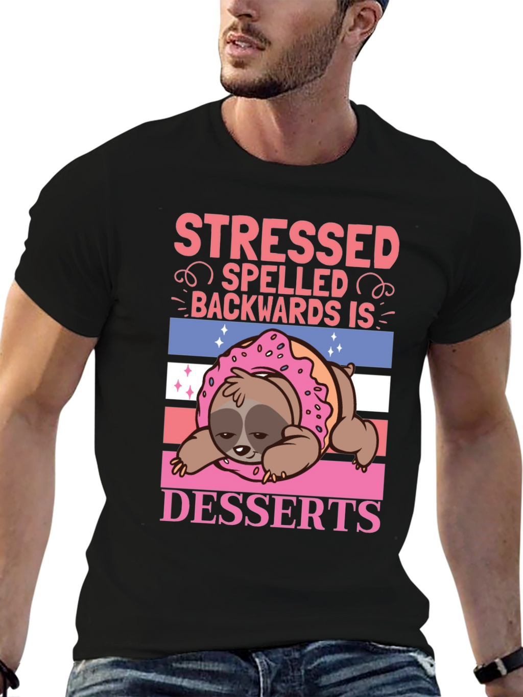 Stressed Backwards Desserts Sloth T-Shirt