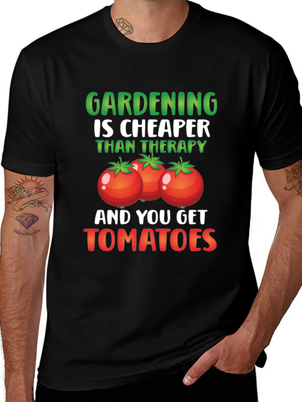 Gardening is Cheaper Than Therapy Tomato Graphic T-Shirt
