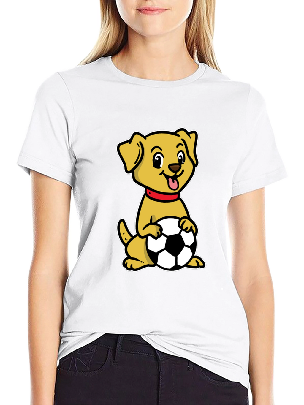 Dog with Soccer Ball Black T-Shirt