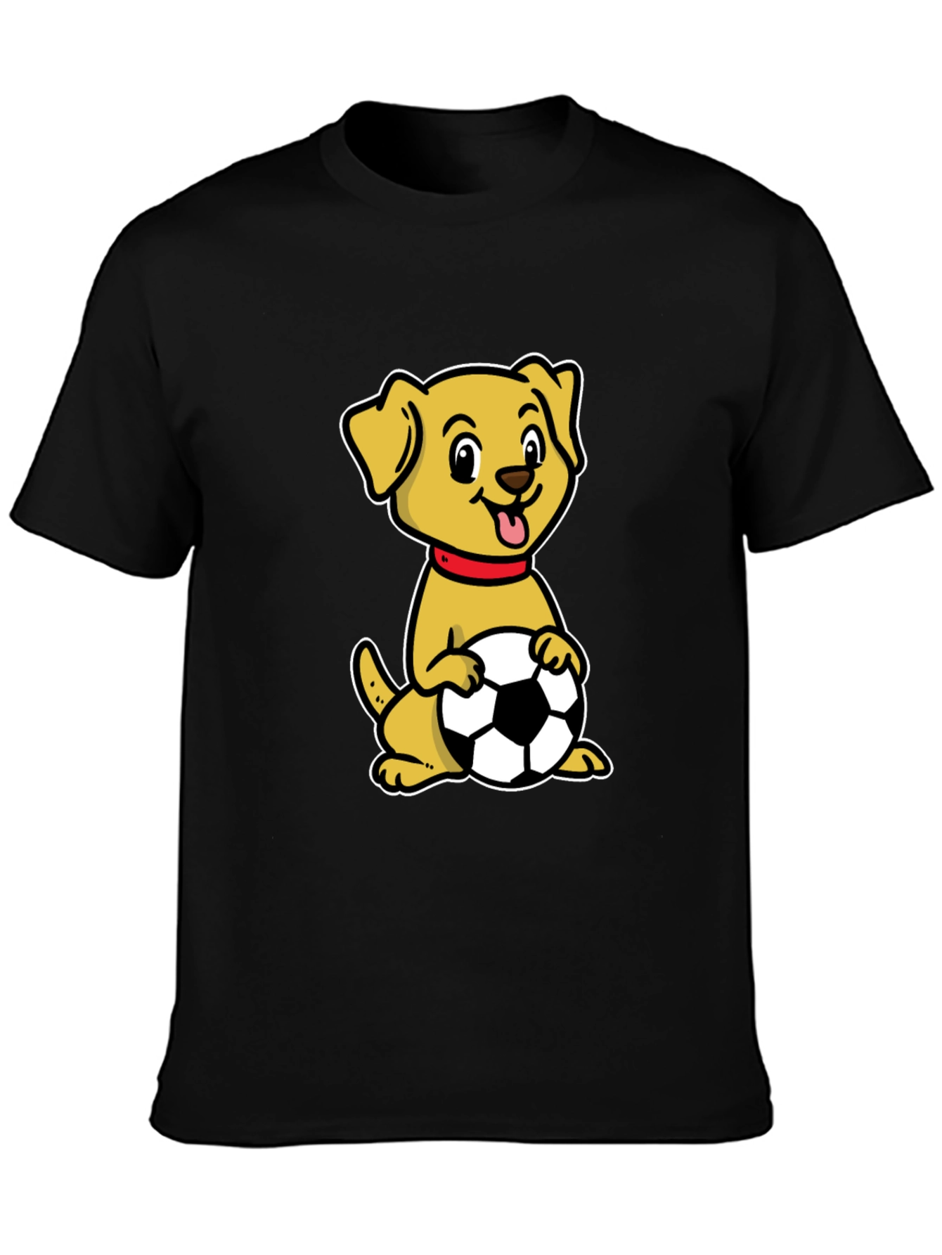 Dog with Soccer Ball Black T-Shirt