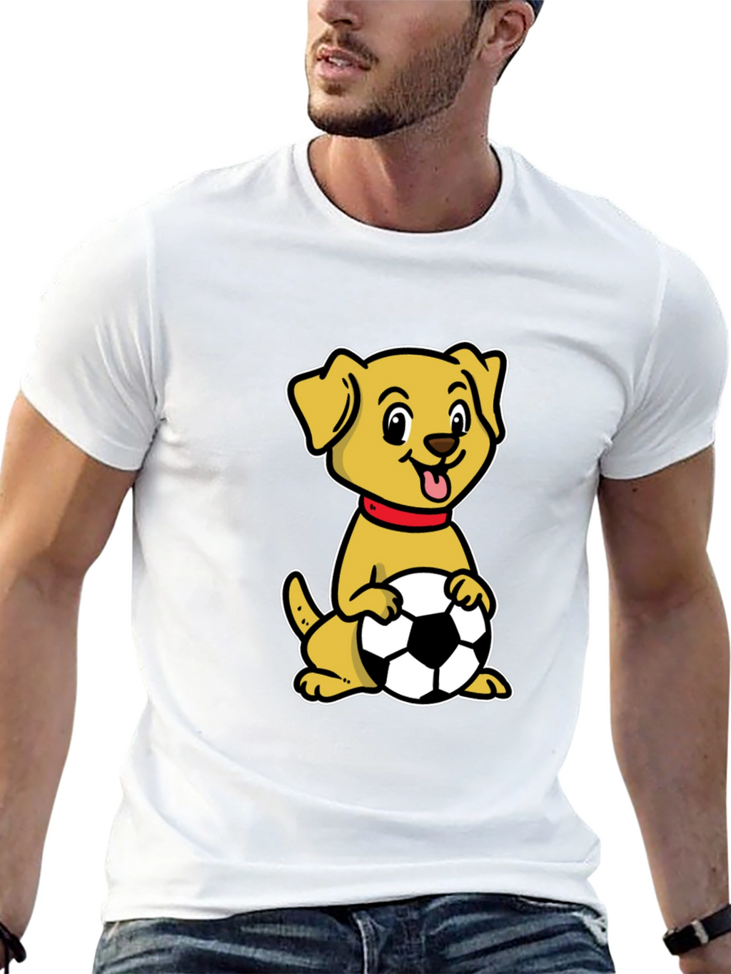 Dog with Soccer Ball Black T-Shirt