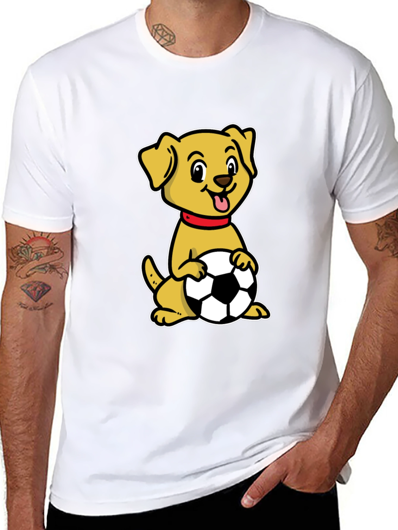 Dog with Soccer Ball Black T-Shirt
