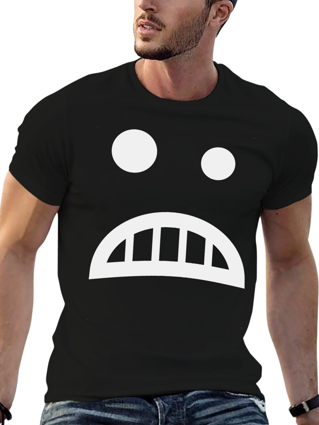 Sad Face Graphic Tee - Black Cotton T-Shirt