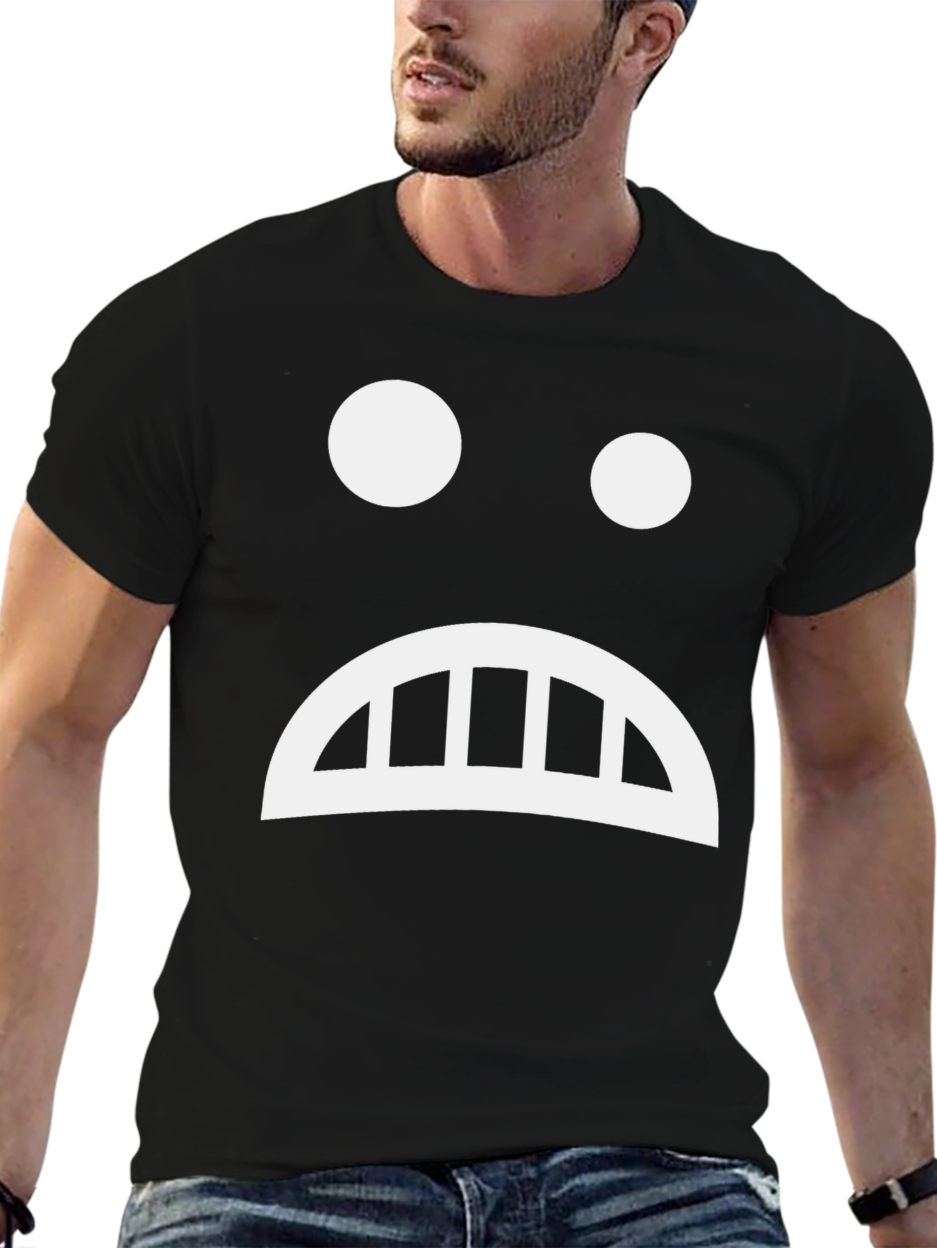 Sad Face Graphic Tee - Black Cotton T-Shirt