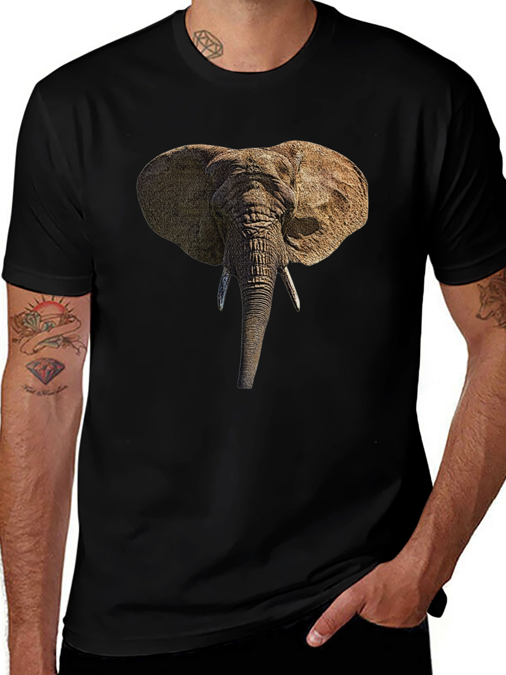 Elephant Head Graphic Black T-Shirt