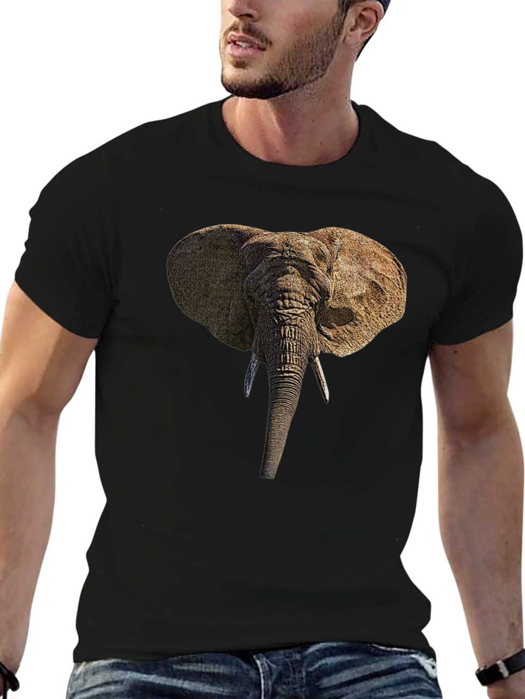 Elephant Head Graphic Black T-Shirt