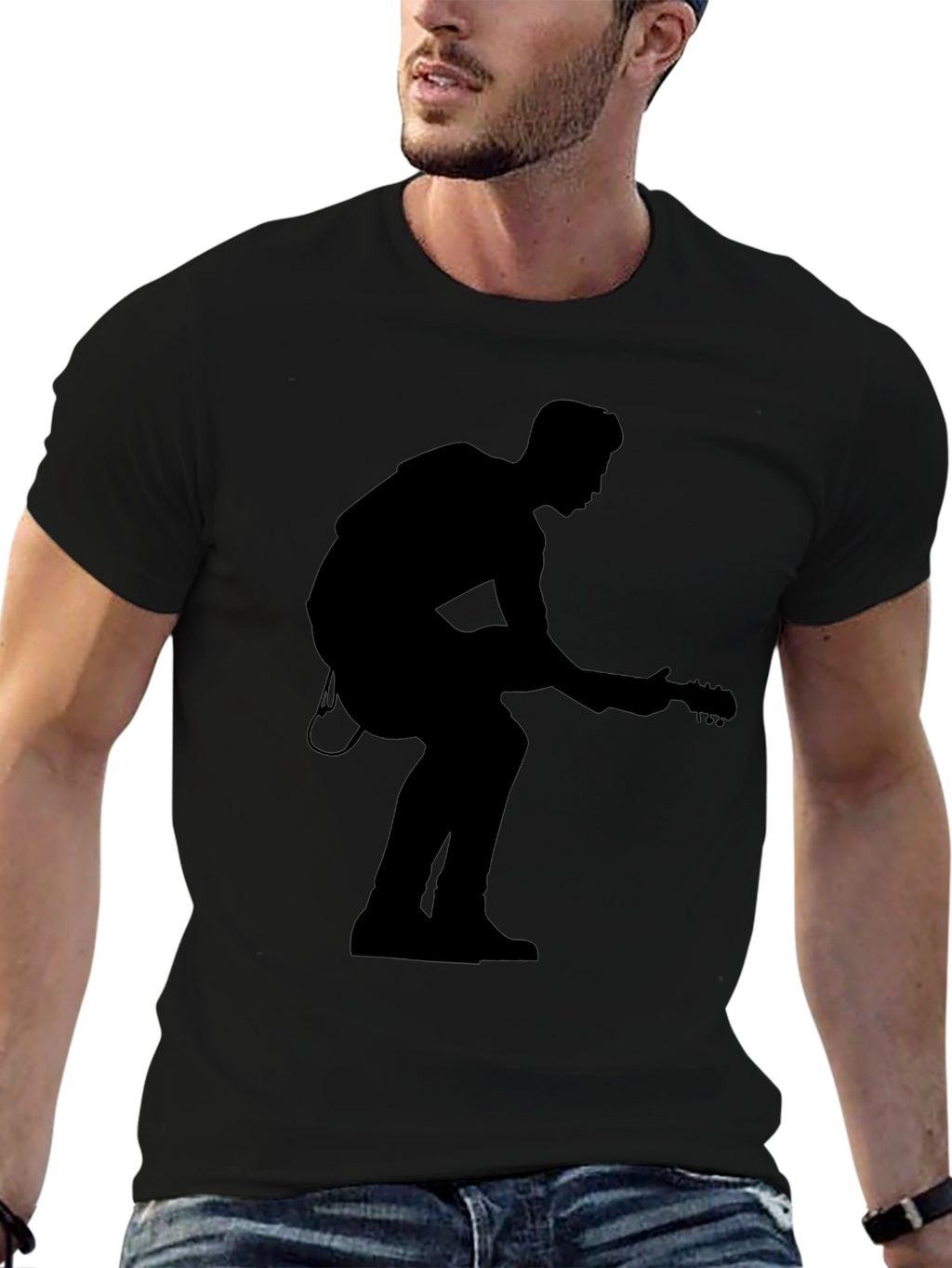 Silhouette Guitar Player Black T-Shirt