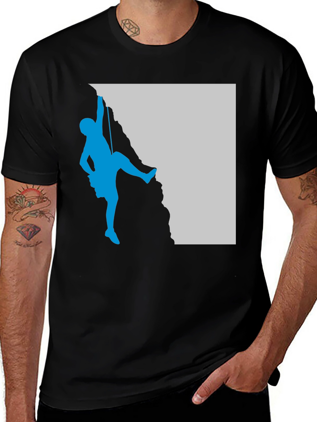Climbing Silhouette Graphic Tee - Black Casual T-Shirt