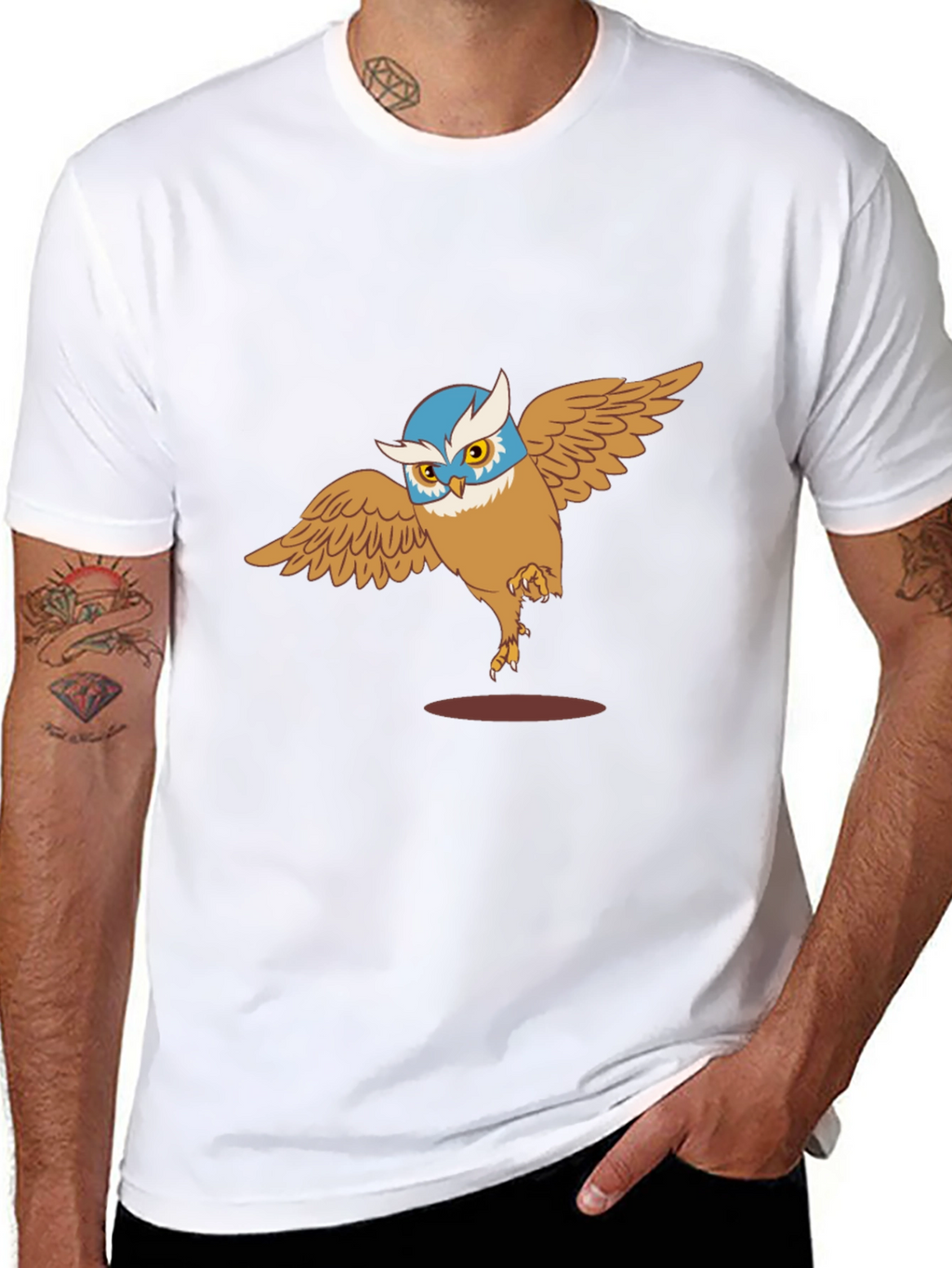 Owl Cartoon Graphic Print Black T-Shirt