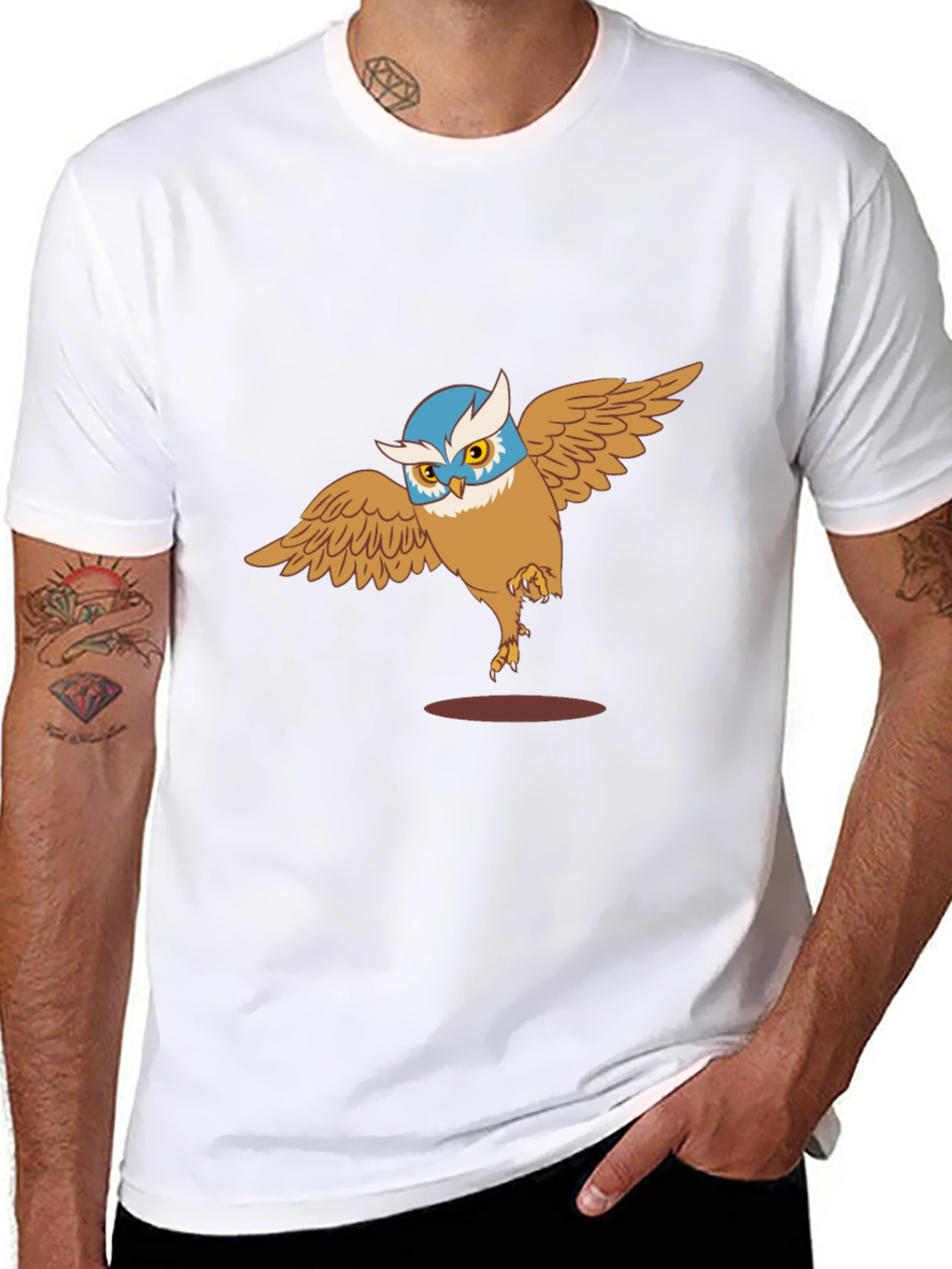 Owl Cartoon Graphic Print Black T-Shirt