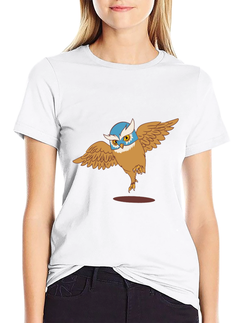 Owl Cartoon Graphic Print Black T-Shirt