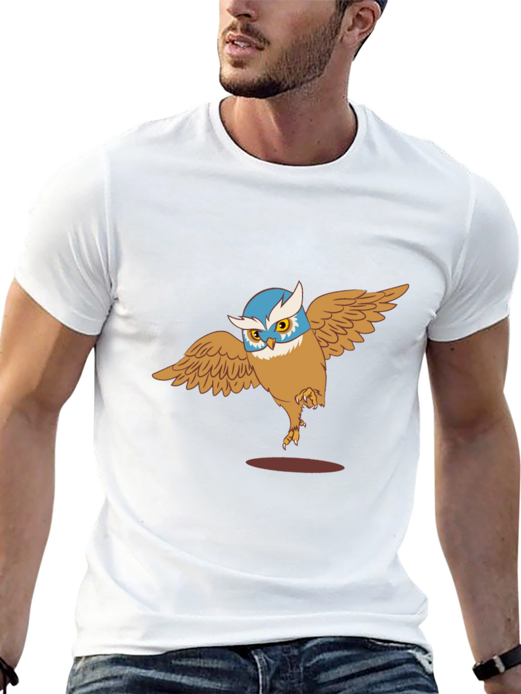 Owl Cartoon Graphic Print Black T-Shirt