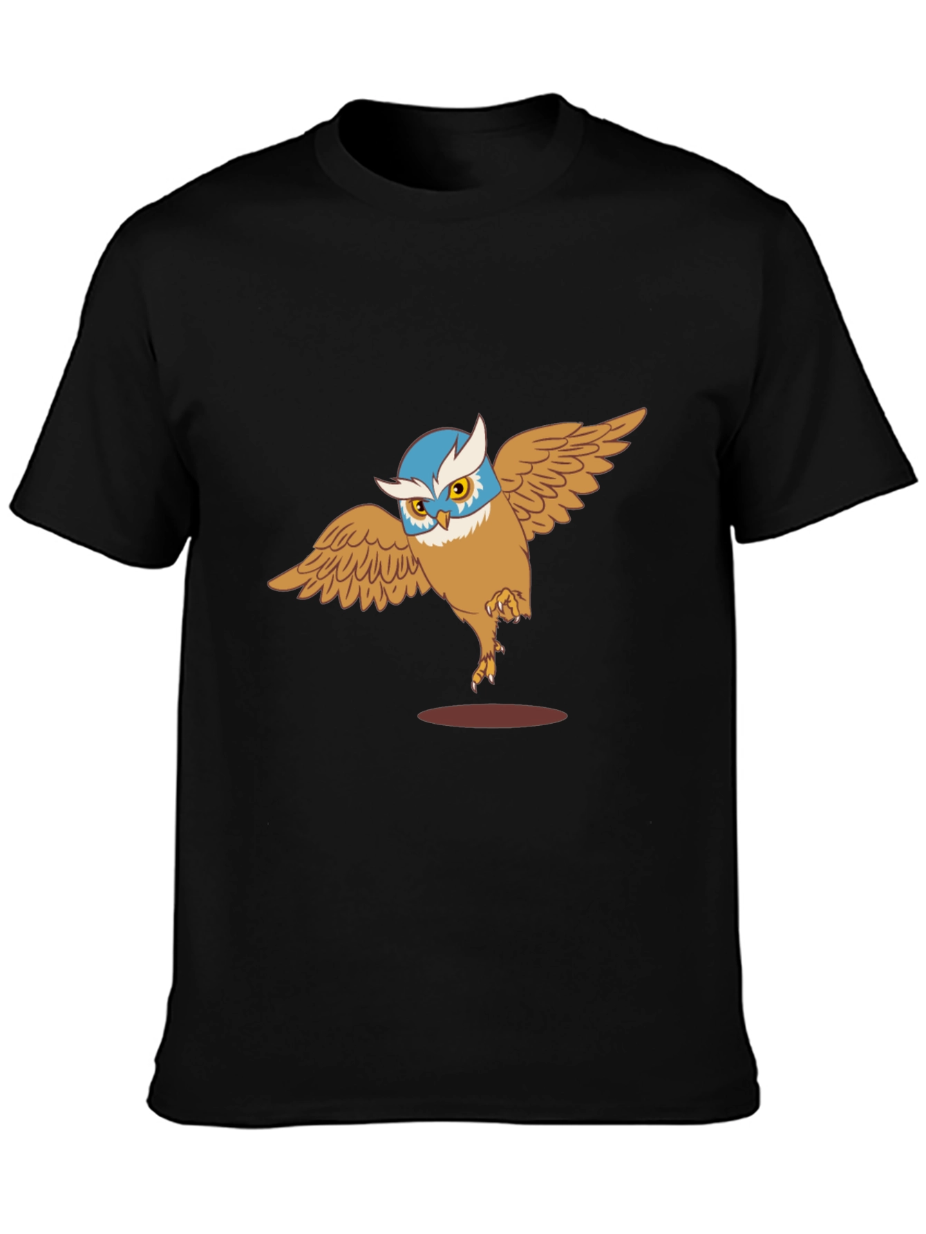 Owl Cartoon Graphic Print Black T-Shirt