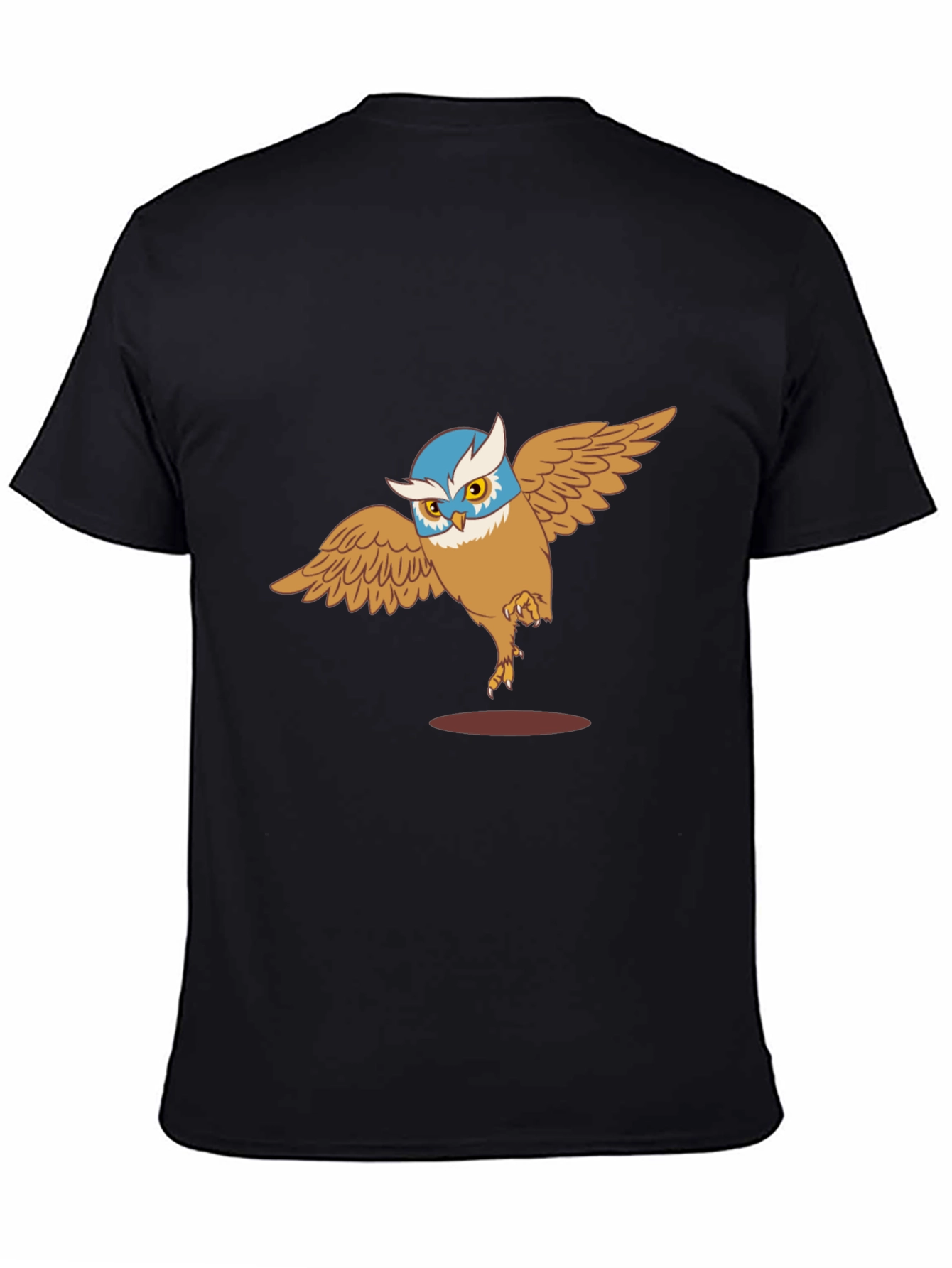 Owl Cartoon Graphic Print Black T-Shirt