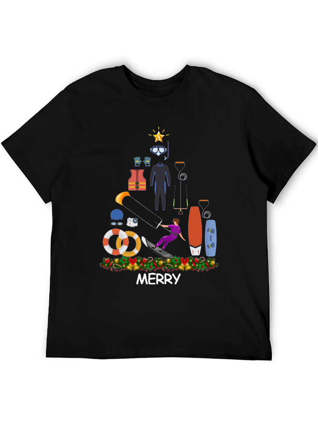 Kitesurfing Christmas T-Shirt - Holiday Water Sports Tee