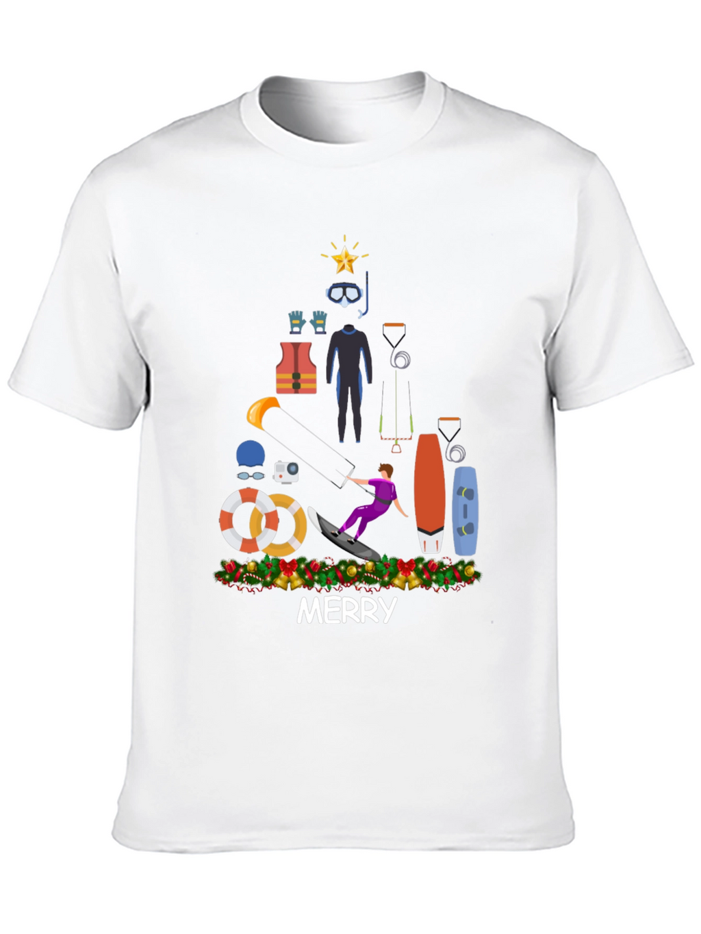 Kitesurfing Christmas T-Shirt - Holiday Water Sports Tee
