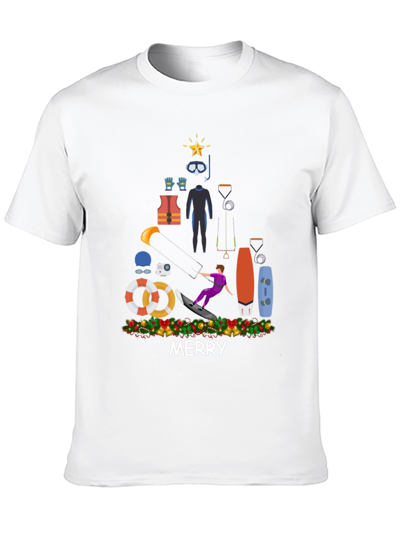 Kitesurfing Christmas T-Shirt - Holiday Water Sports Tee