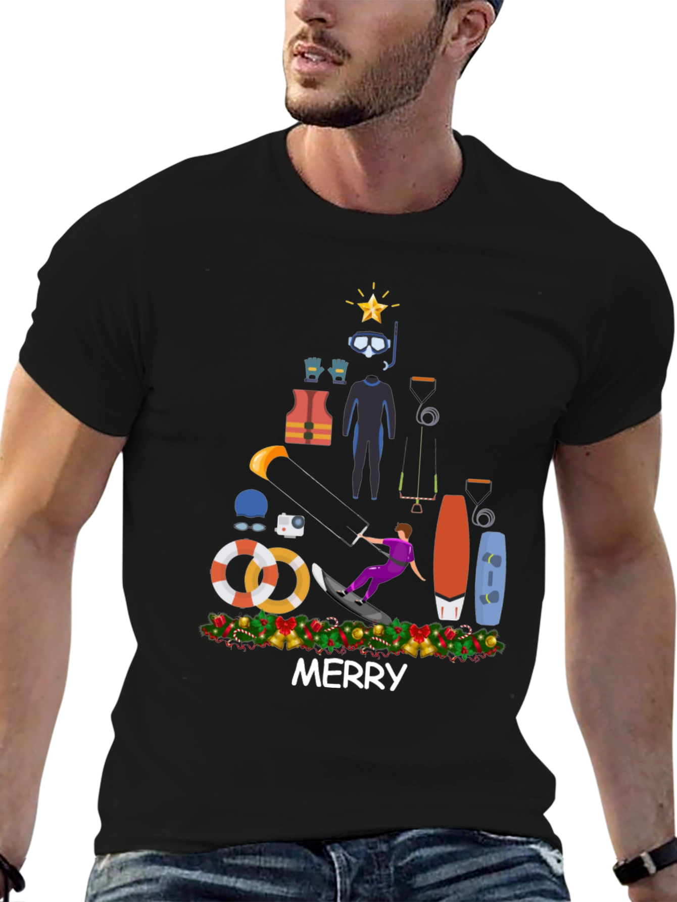 Kitesurfing Christmas T-Shirt - Holiday Water Sports Tee
