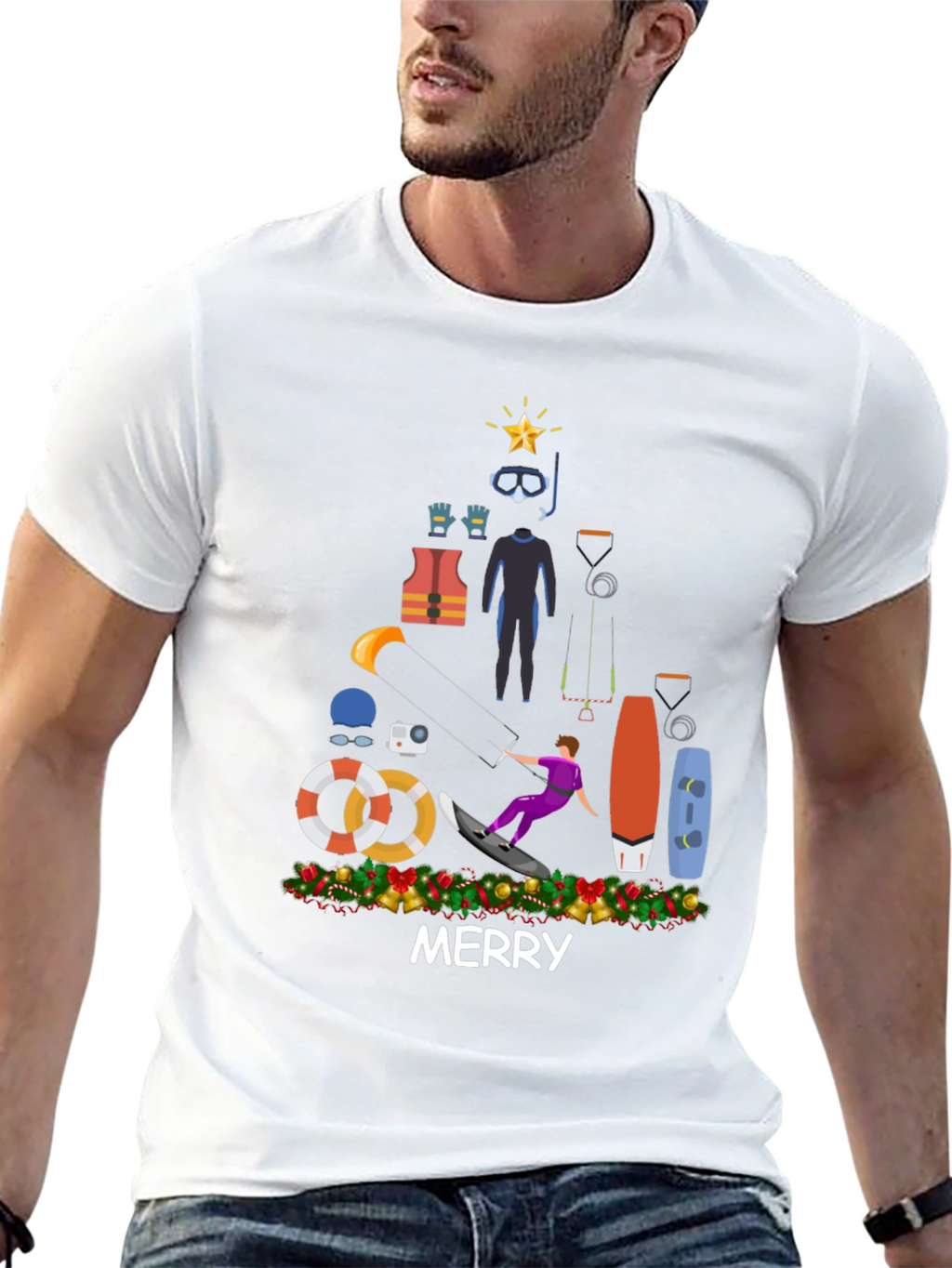 Kitesurfing Christmas T-Shirt - Holiday Water Sports Tee