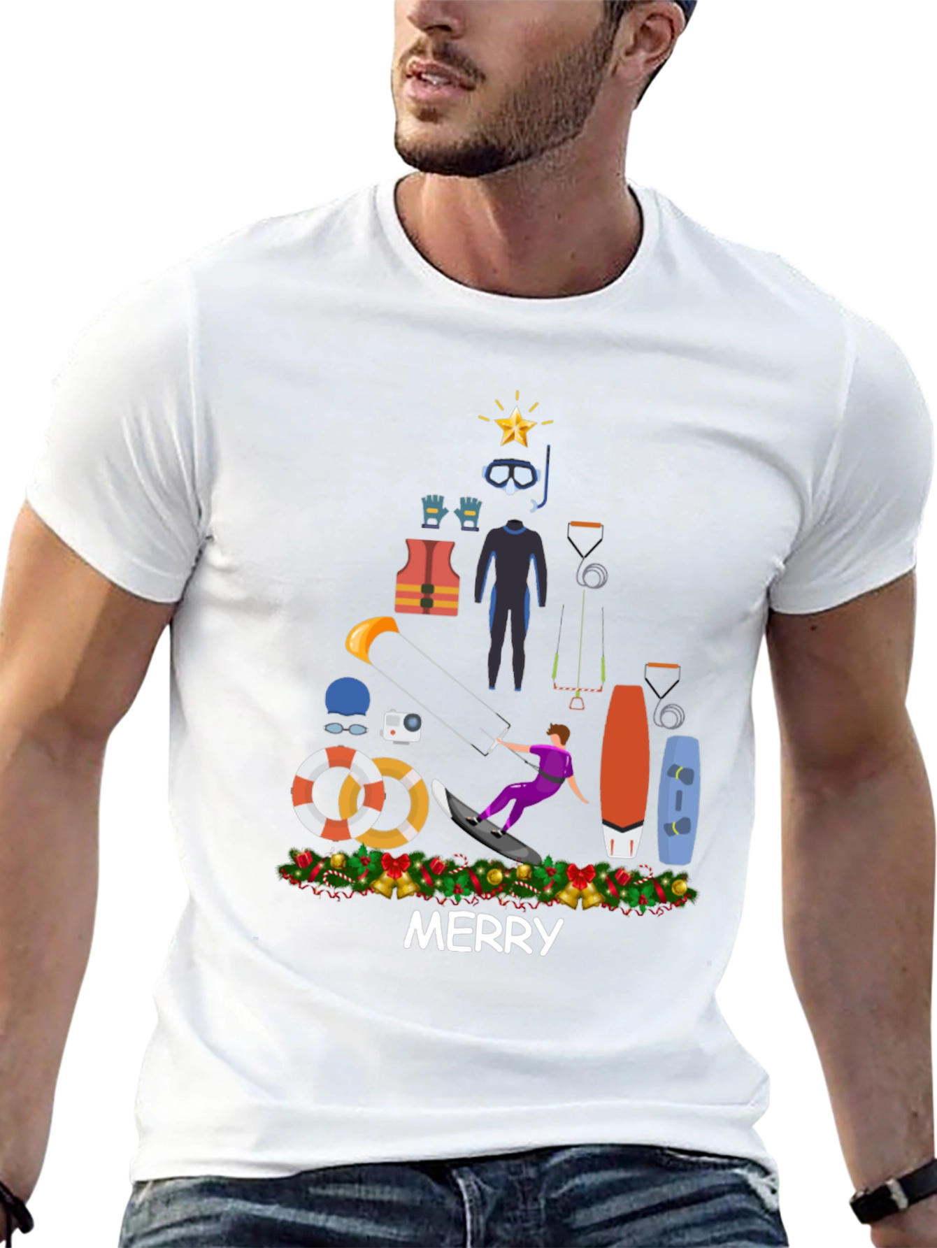 Kitesurfing Christmas T-Shirt - Holiday Water Sports Tee