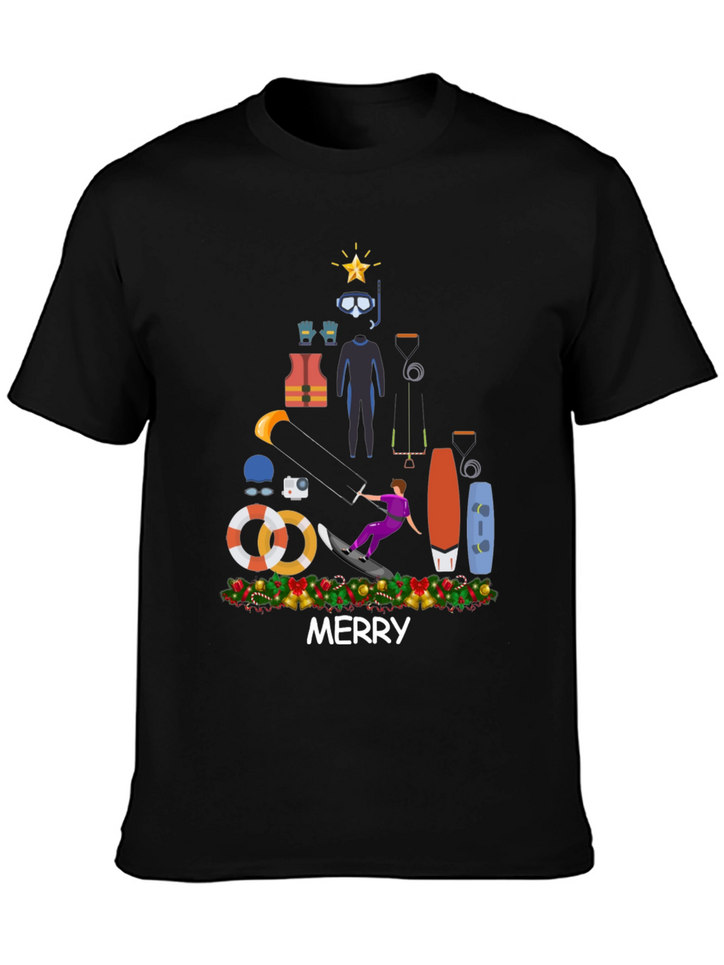 Kitesurfing Christmas T-Shirt - Holiday Water Sports Tee
