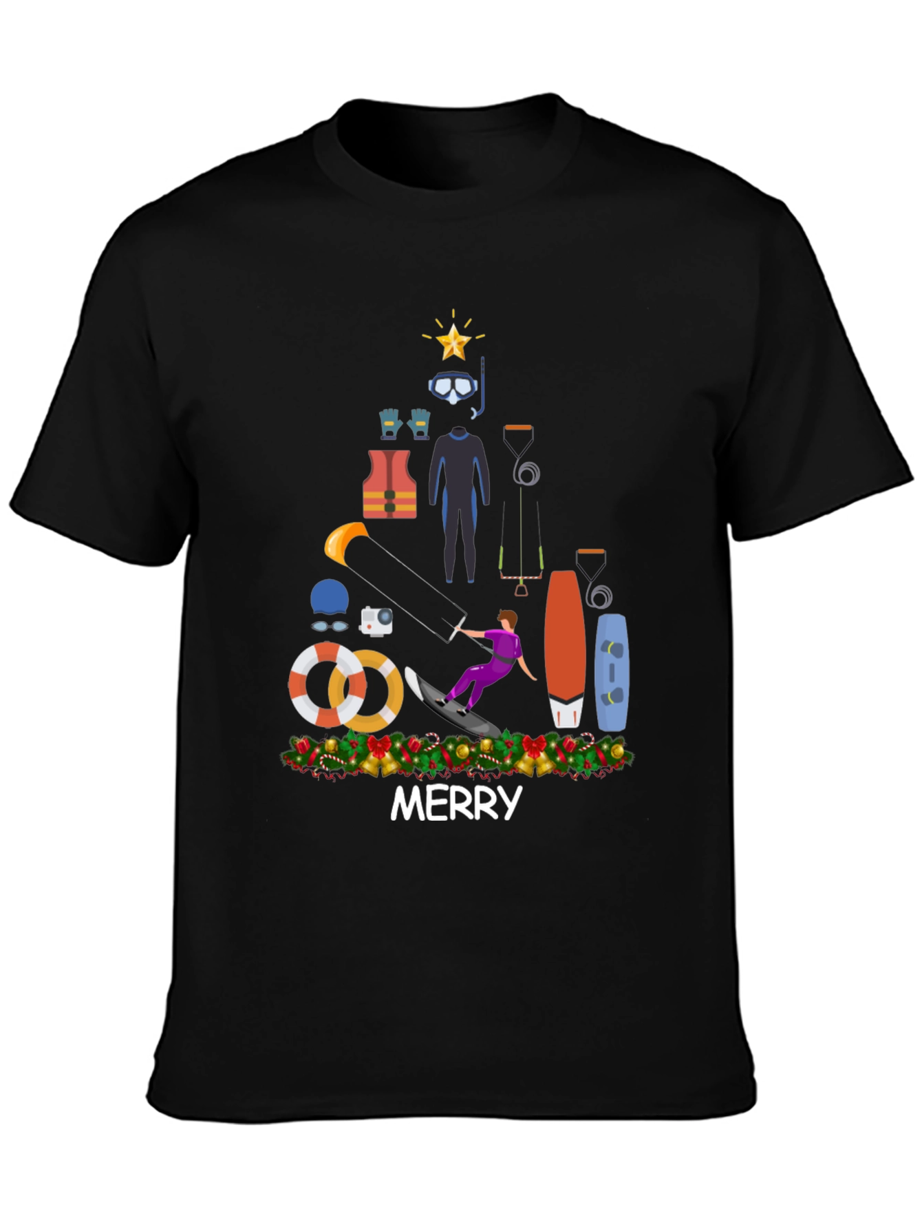 Kitesurfing Christmas T-Shirt - Holiday Water Sports Tee