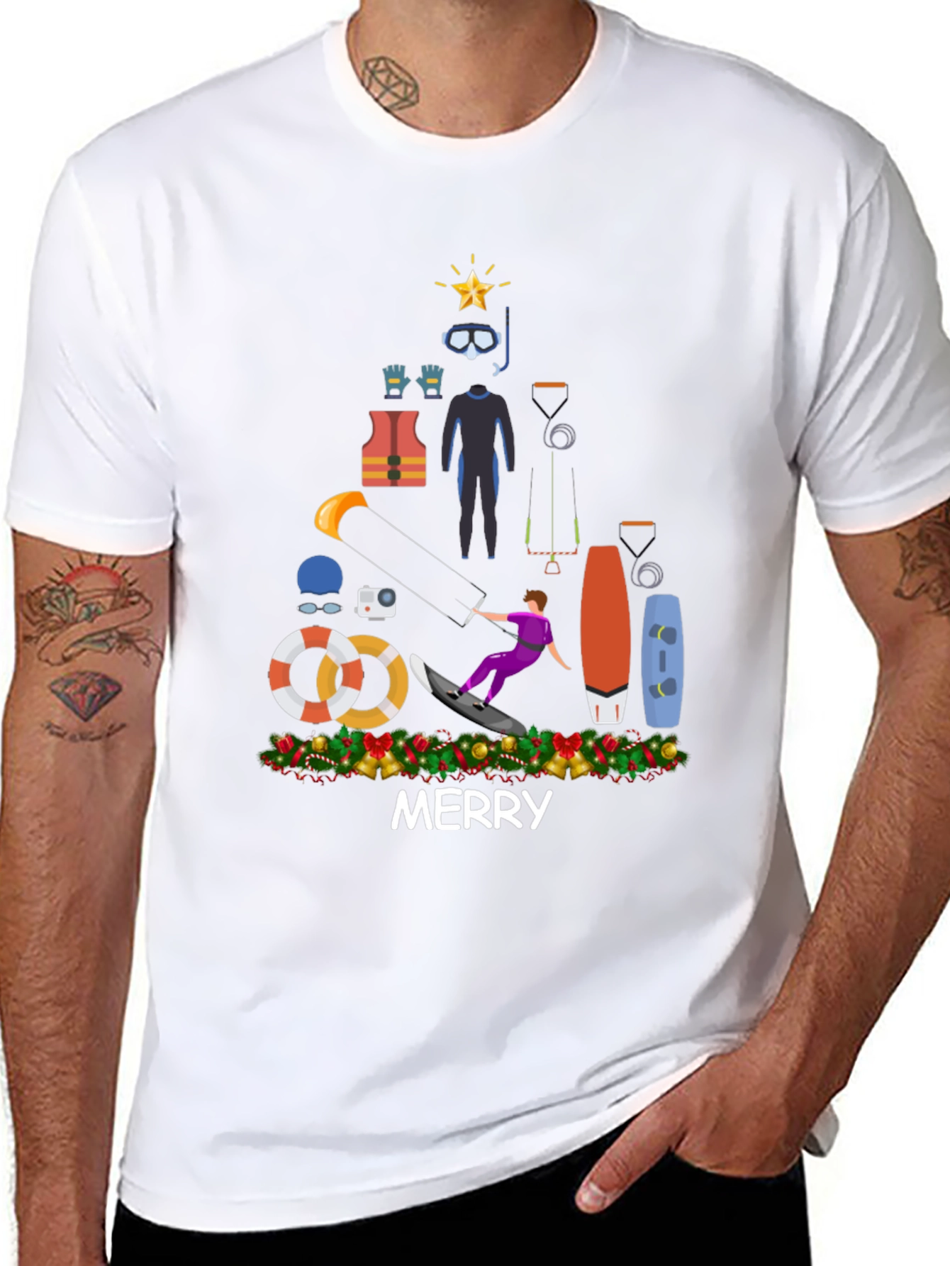 Kitesurfing Christmas T-Shirt - Holiday Water Sports Tee