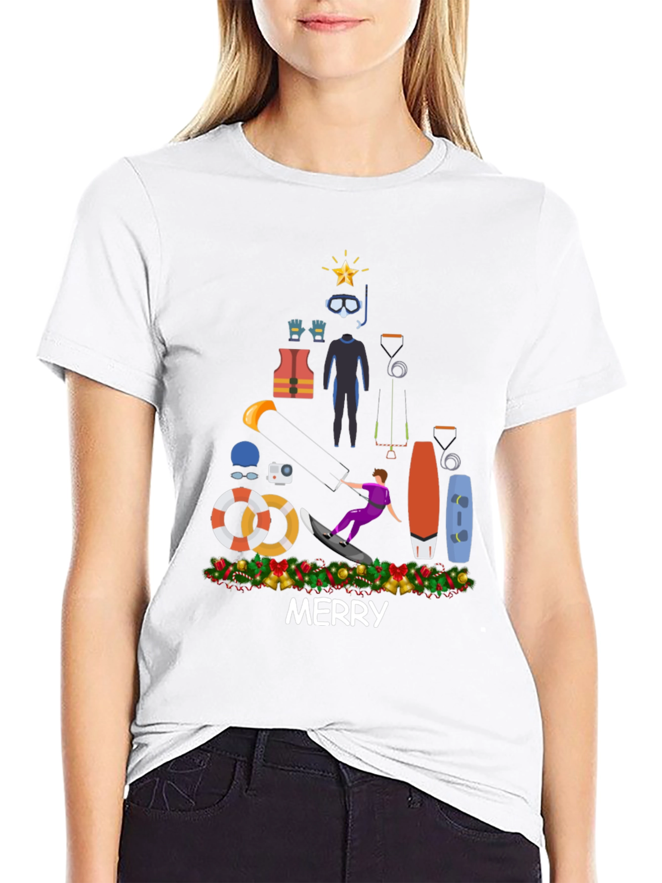 Kitesurfing Christmas T-Shirt - Holiday Water Sports Tee