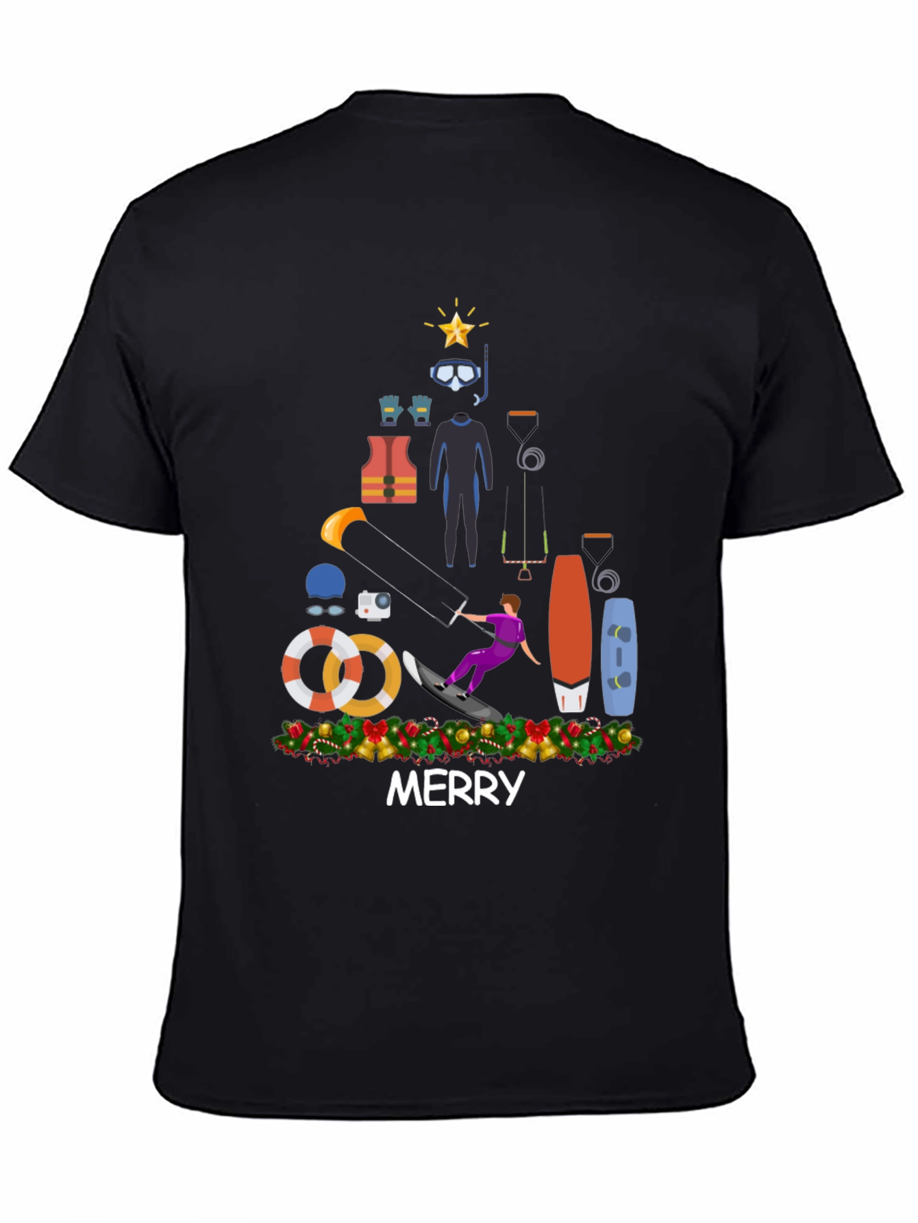 Kitesurfing Christmas T-Shirt - Holiday Water Sports Tee