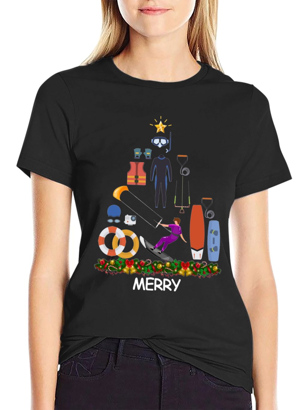 Kitesurfing Christmas T-Shirt - Holiday Water Sports Tee