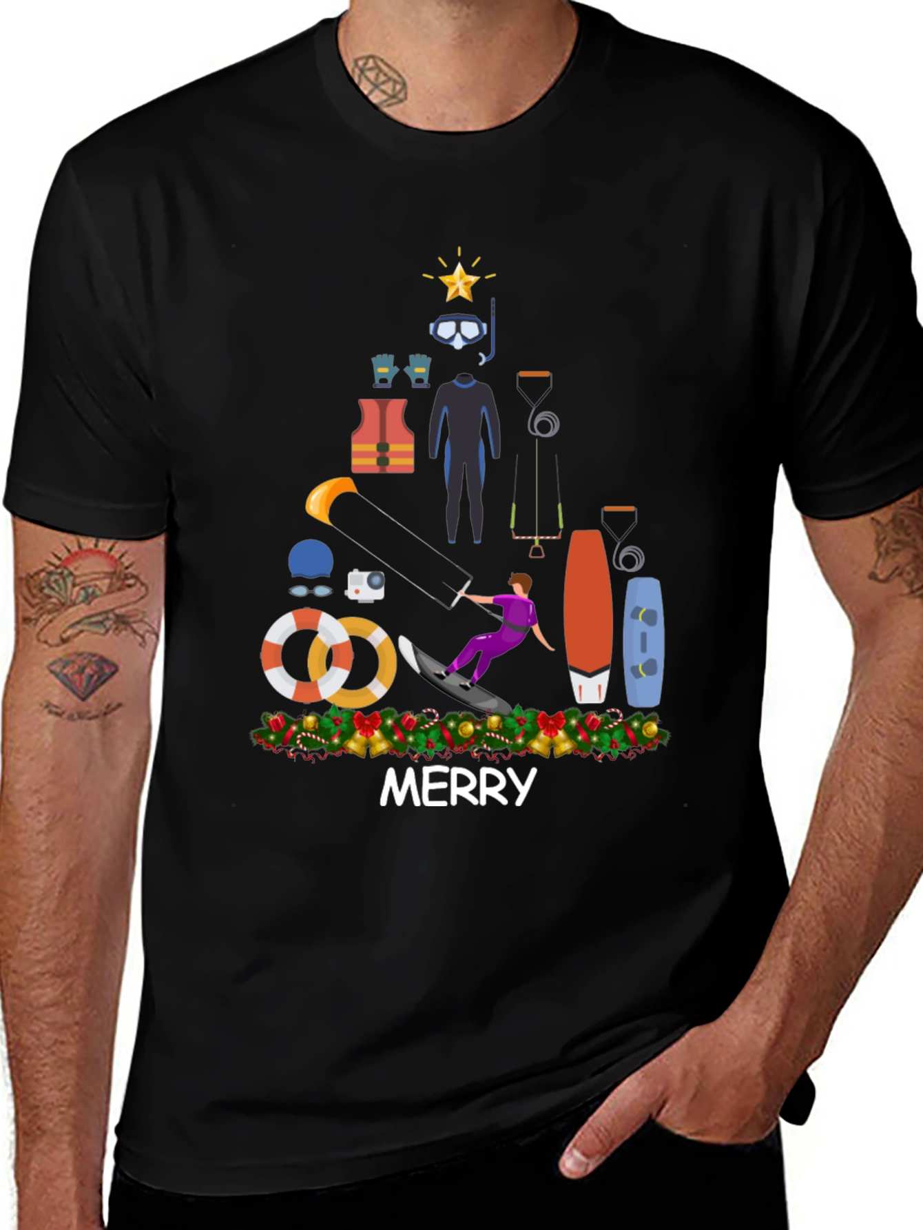 Kitesurfing Christmas T-Shirt - Holiday Water Sports Tee