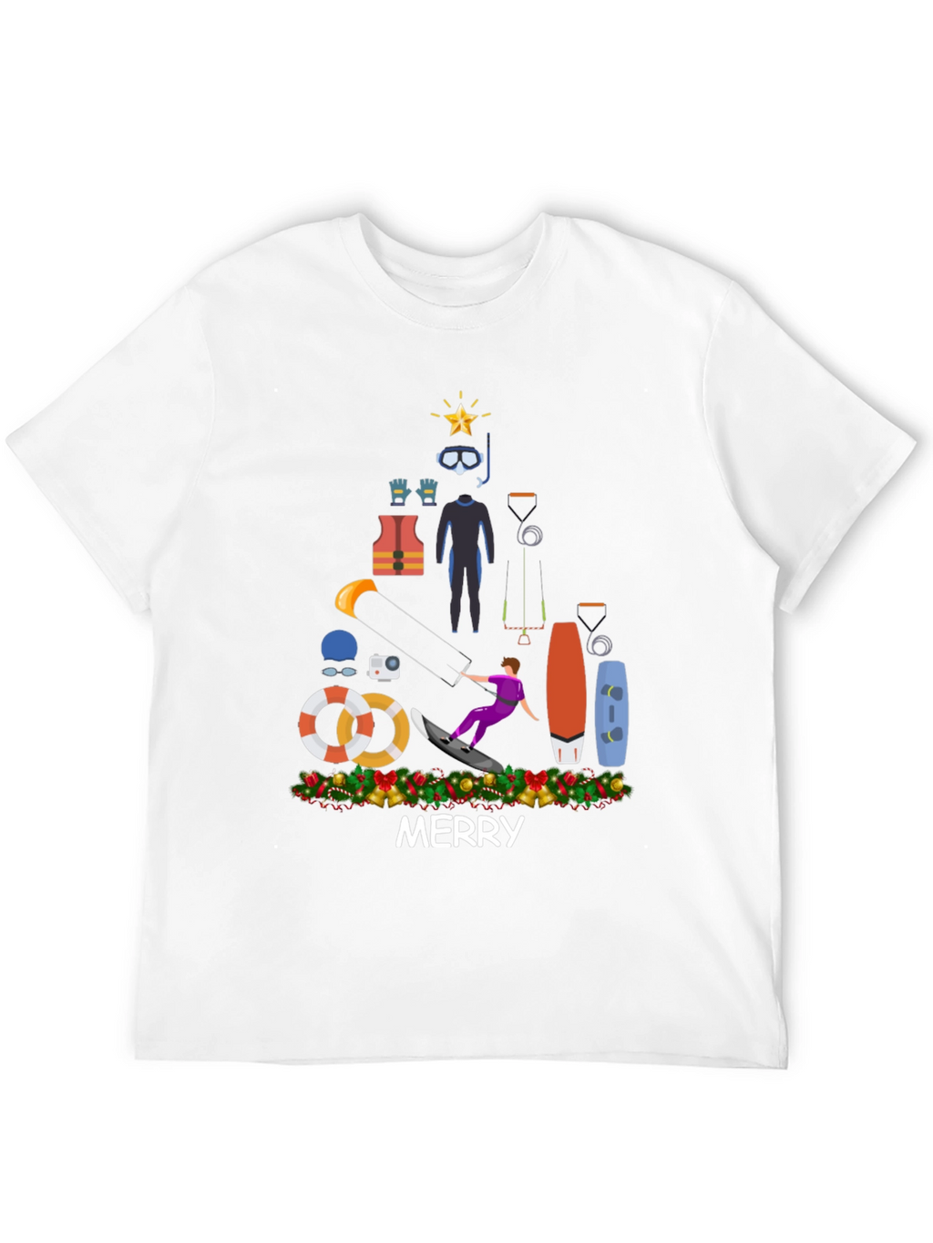 Kitesurfing Christmas T-Shirt - Holiday Water Sports Tee