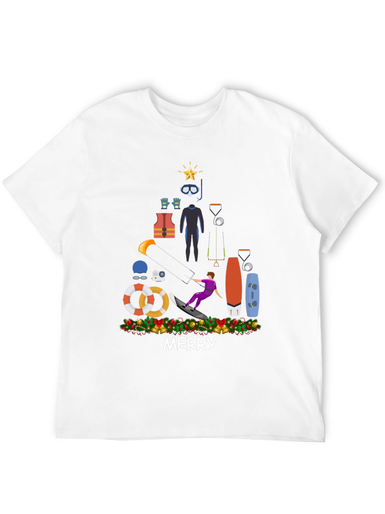 Kitesurfing Christmas T-Shirt - Holiday Water Sports Tee