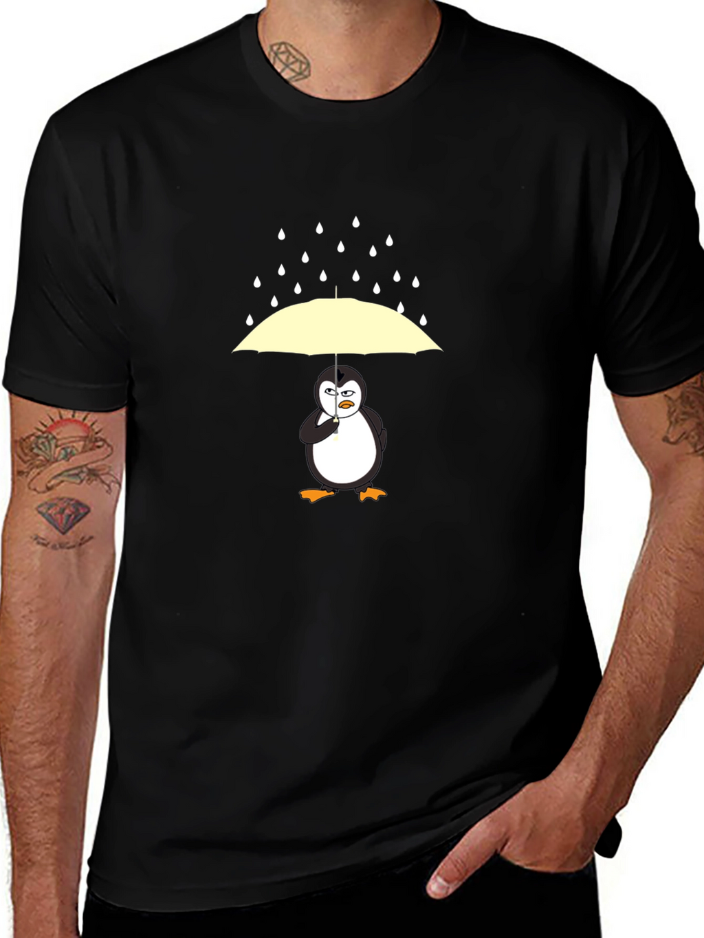 Penguin Umbrella Graphic Tee - Mens Black T-Shirt